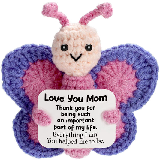 WEYON Mom Gifts for Mothers Day from Daughter Son, Mini Crochet Butterfly for First New Bonus Mom in Law Birthday, Funny Presents Like Necklace Card Bracelet Blanket Flowers Basket Candle Mug Box Set