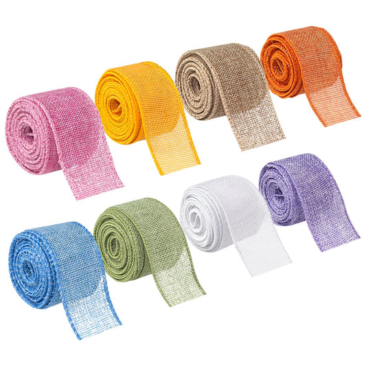 Mlurcu Burlap Ribbon Wired Ribbon 8 Rolls Natural Burlap Wired Ribbon 1-1/2 Inch 40 Yards Solid Fabric Wired Edge Ribbon for Christmas Craft DIY Wrapping Wreath Holiday Party Decorations (Light Color)