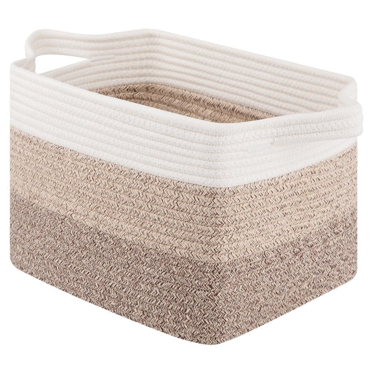 OIAHOMY Cotton Rope Storage Basket for Shelves, Baskets for Organizing, Rectangle Storage Bins with Handles, Woven Toy Baskets for Nursery Room, 13×9.85"×8.7", Brown