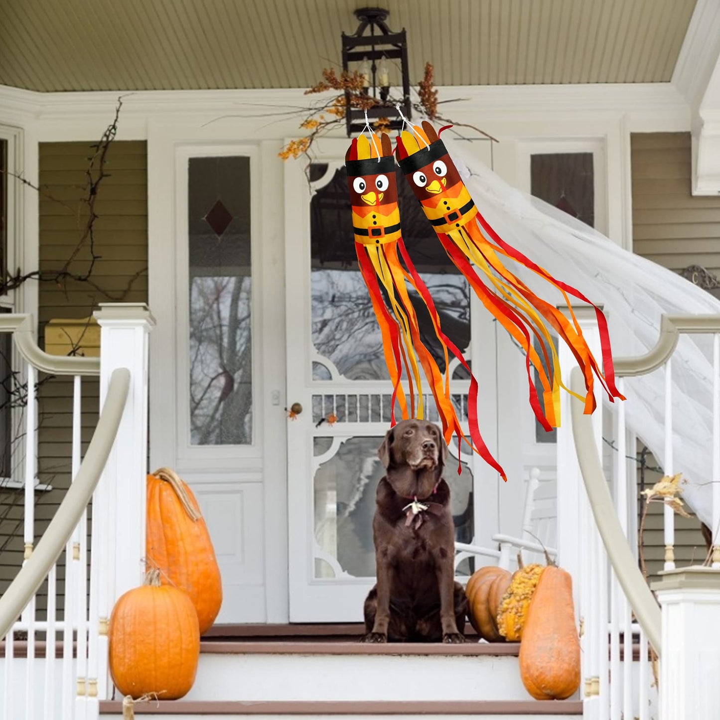 2Pcs 55 Inch Fall Thanksgiving Turkey Windsocks - Fall Decorations - Thanksgiving Party Home Farmhouse Yard Wind Sock Outdoor Hanging Decor