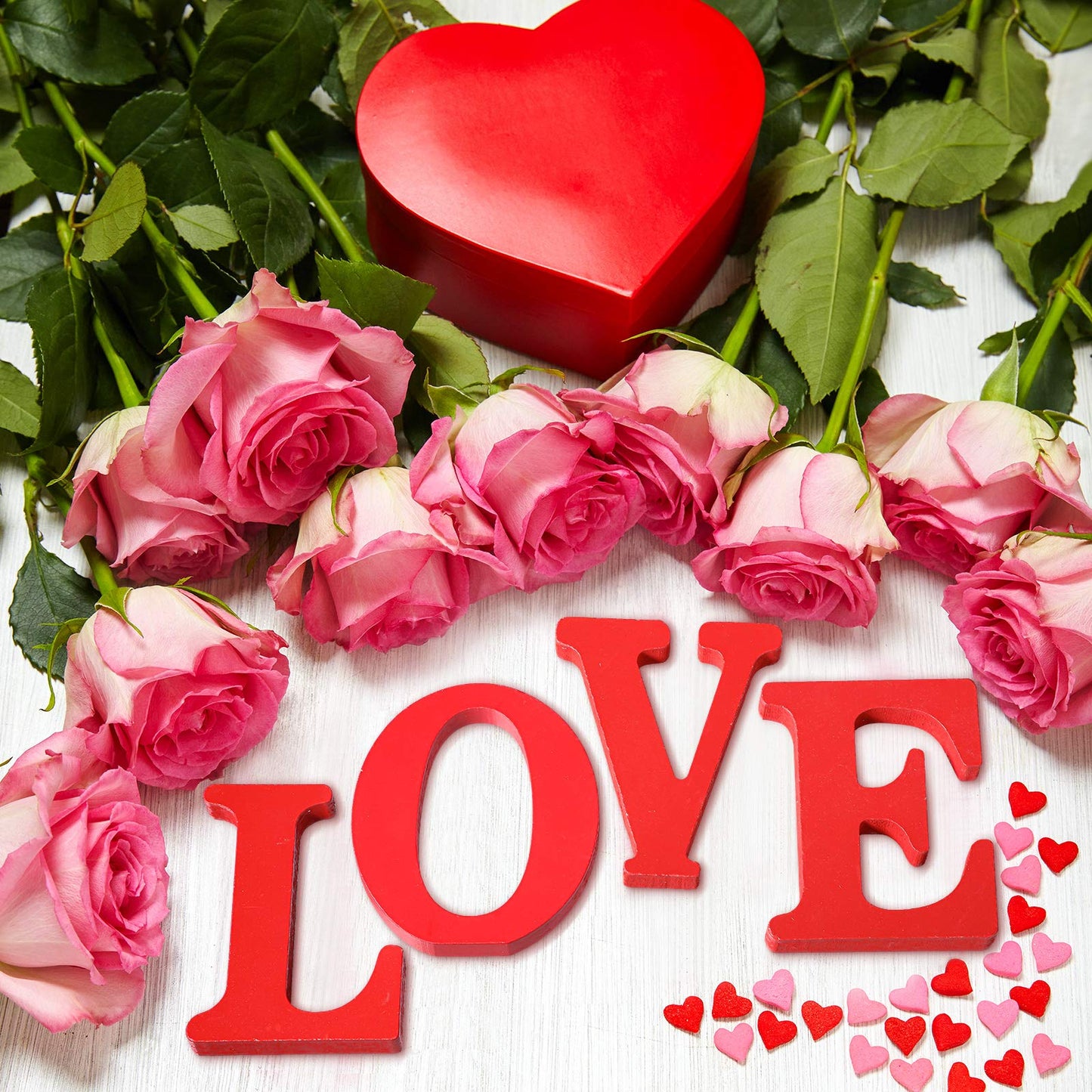 Valentines Day Decorations Love Sign Table Centerpiece Tabletop Sign Wooden Block Cutout Signs for Decoration, Valentine's Day Tiered Tray Decor for Home Wedding Party
