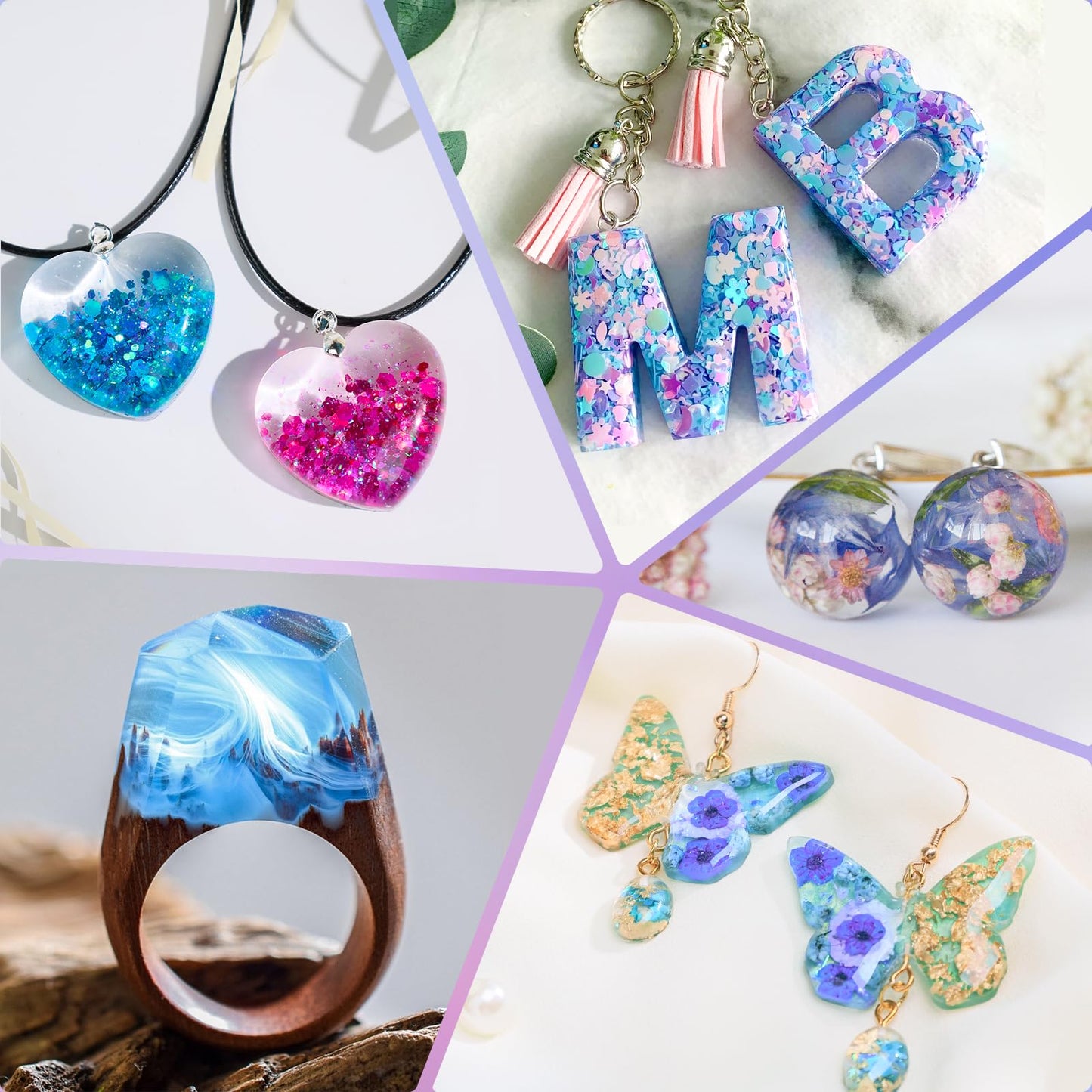 300g UV Resin kit with Casting Tools -Super Clear, Hard, Low Odor, Premixed and Fast Curing for Jewelry Making, DIY Craft Decoration, Coating