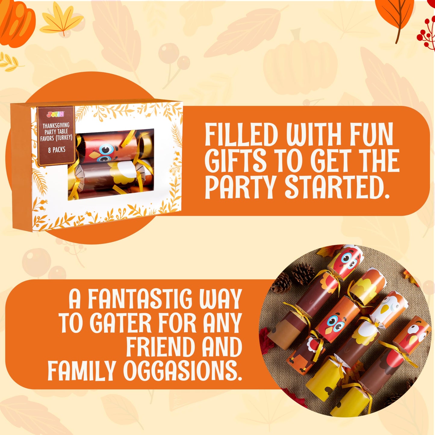 8 PACK Thanksgiving Non-Snap Party Favor, Turkey Style Thanksgiving Party Games for Fall Holiday, No Snap Party Table Favor Set with Joke Dice & Gifts, Holiday Prizes for Kids Adults