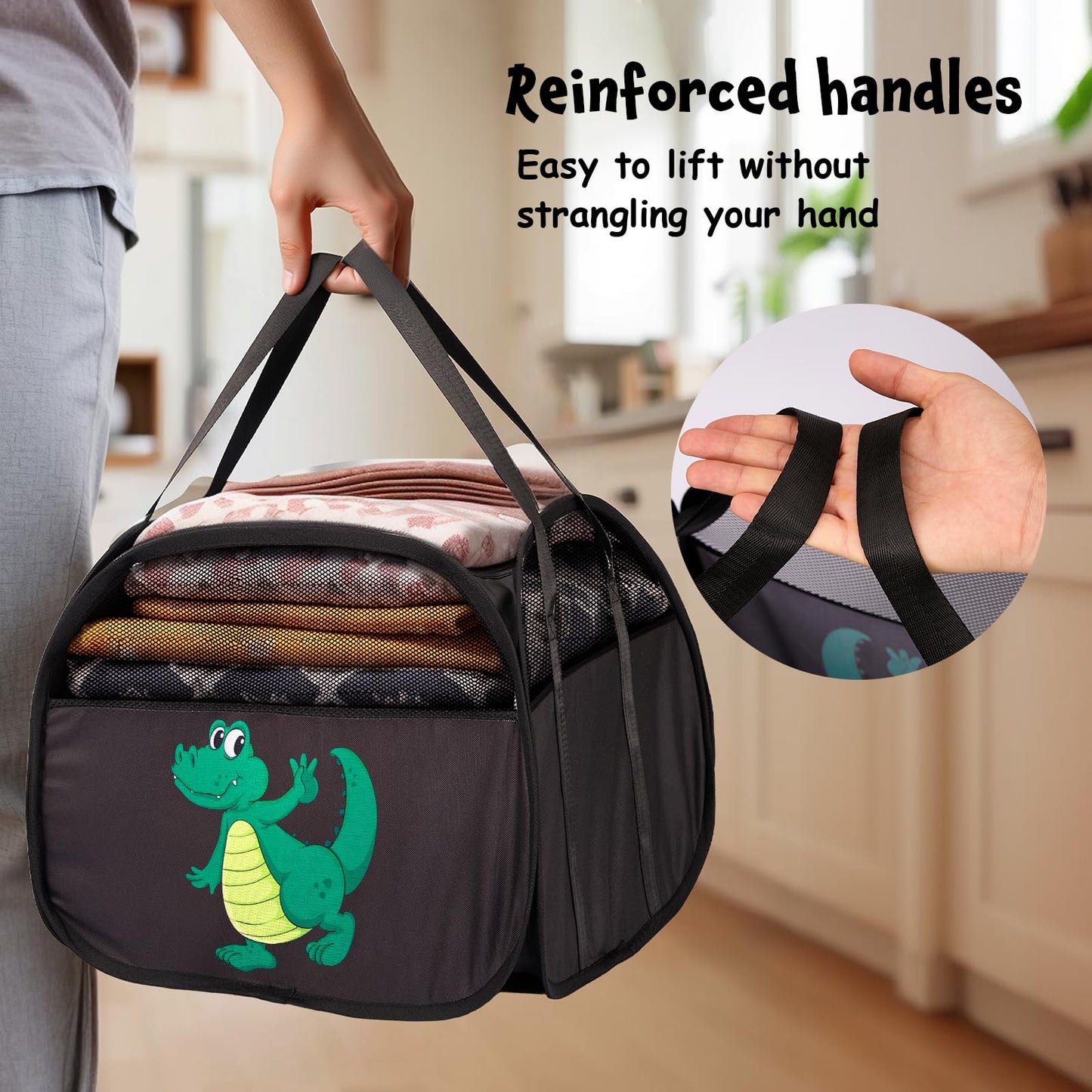 YOHOOLYO 95L Toy Storage Basket Box Chest for Boys Baby Toddler Kids, Collapsible Pop Up Large Mesh Toy Organizer Bin with Handles for Living Room Area, Playroom, Closet (Dinosaur&Lion)