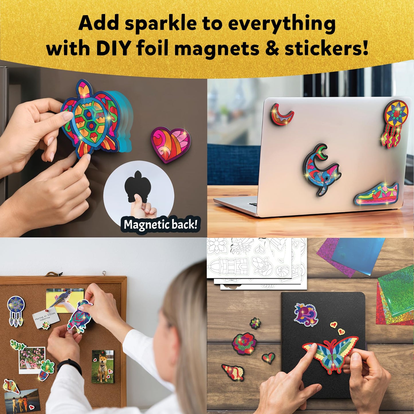 Foil Fun - Pretty Patterns, 18 DIY Magnets Mess-Free Art, Colorful Creative Party Activity, Craft Kits, 60+ Foam Stickers, Easter Gifts for Kids, Teens, Adults, Families