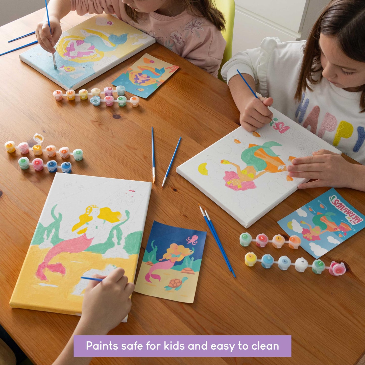 BONNYCO Paint by Numbers Kit for Kids Mermaid Pack 3 Canvas. Paint by Number Canvas Framed Pre Drawn, Mermaid Gifts for Girls Painting. Arts and Kids Crafts 4-6 8-12, Pintar por Numeros Niñas