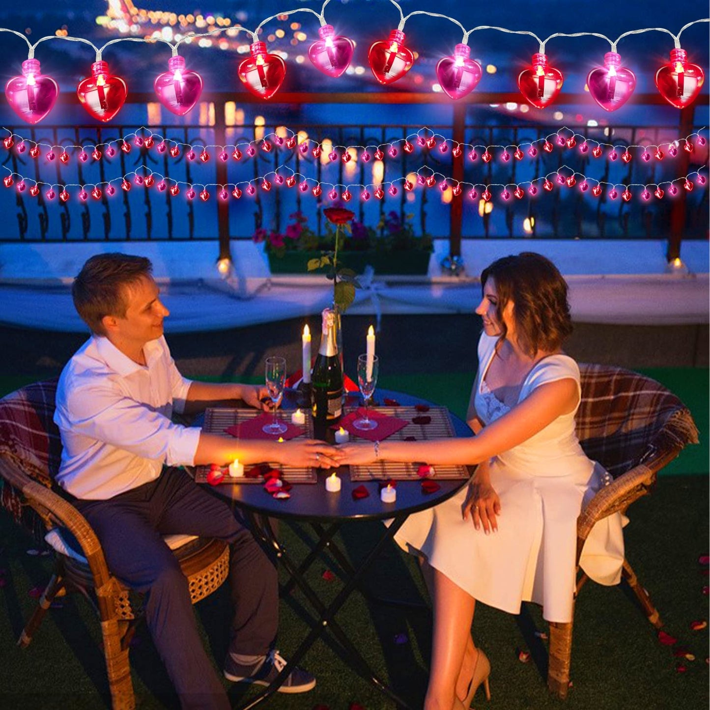 Valentines Day Decorations Heart String Lights Valentines Decor, 8.2FT 20LED Red Pink Heart Garland Light Timer 8 Modes Remote Control, Battery Operated Valentine Lights Home Indoor Outdoor Wedding