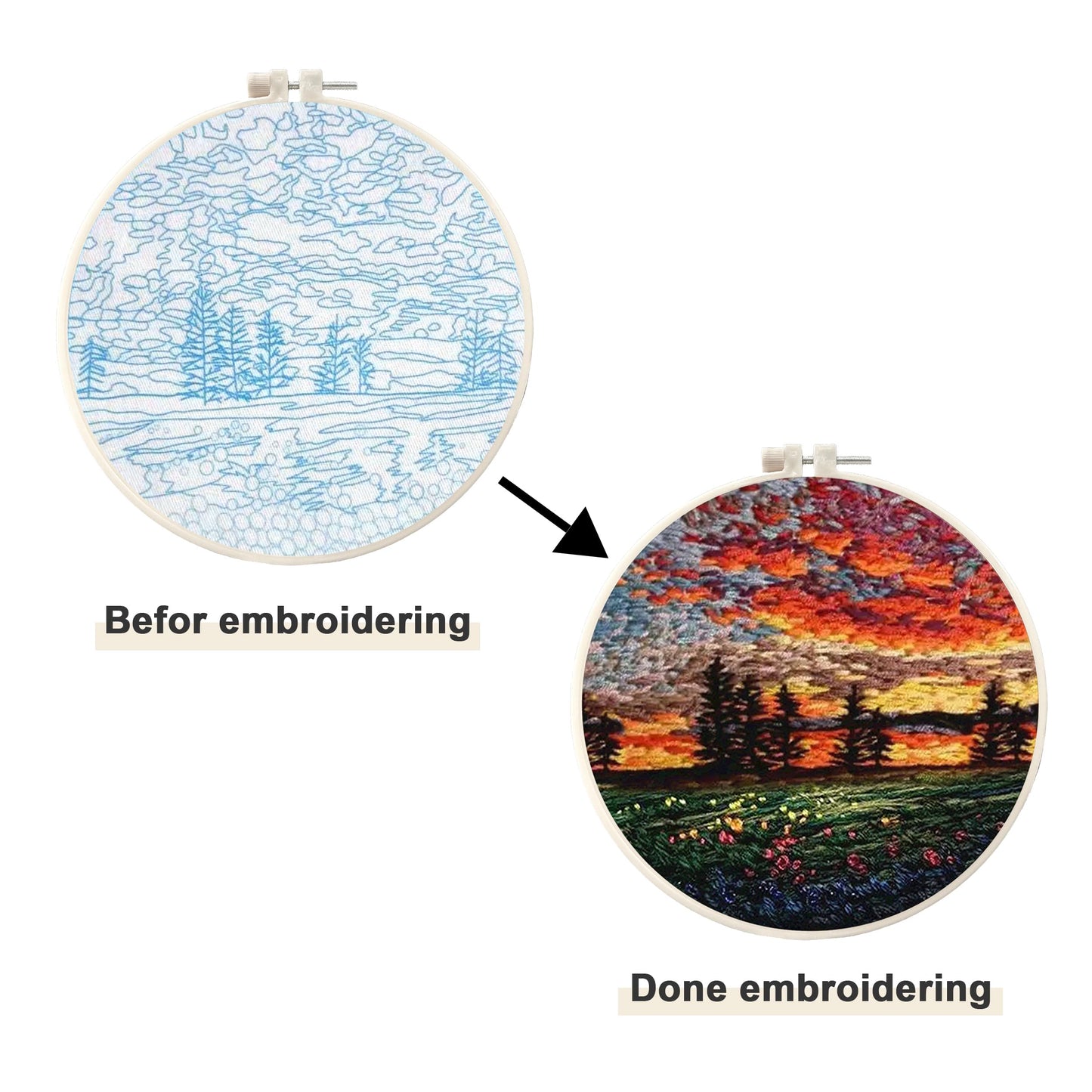 Maydear 4 Pack Embroidery Starter Kit with Pattern, Stamped Cross Stitch Kits for Beginners Adults with Embroidery Hoop and Instructions, Hand Embroidery Kit (Embroidery kit flower2)