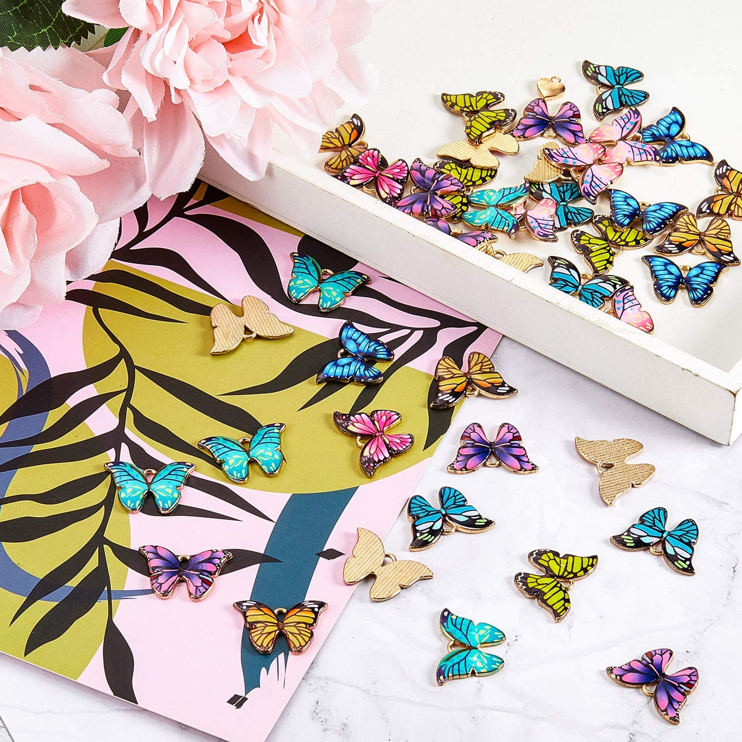 56 Pieces Butterfly Charms Butterfly Pendants Kawaii Charms for Jewelry Making DIY Necklace Bracelets Accessories