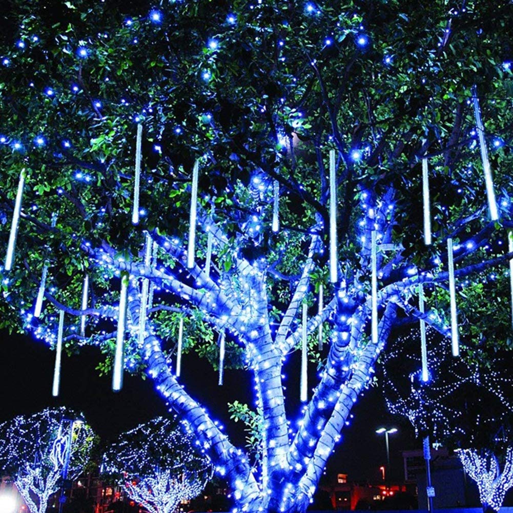 Twinkle Star Meteor Shower Lights Outdoor, 288 LED 8 Tubes Icicle Lights for Outside, Snow Falling Christmas Lights Outdoor, Raindrop Lights, Wedding Party Tree Holiday Xmas Decoration, White