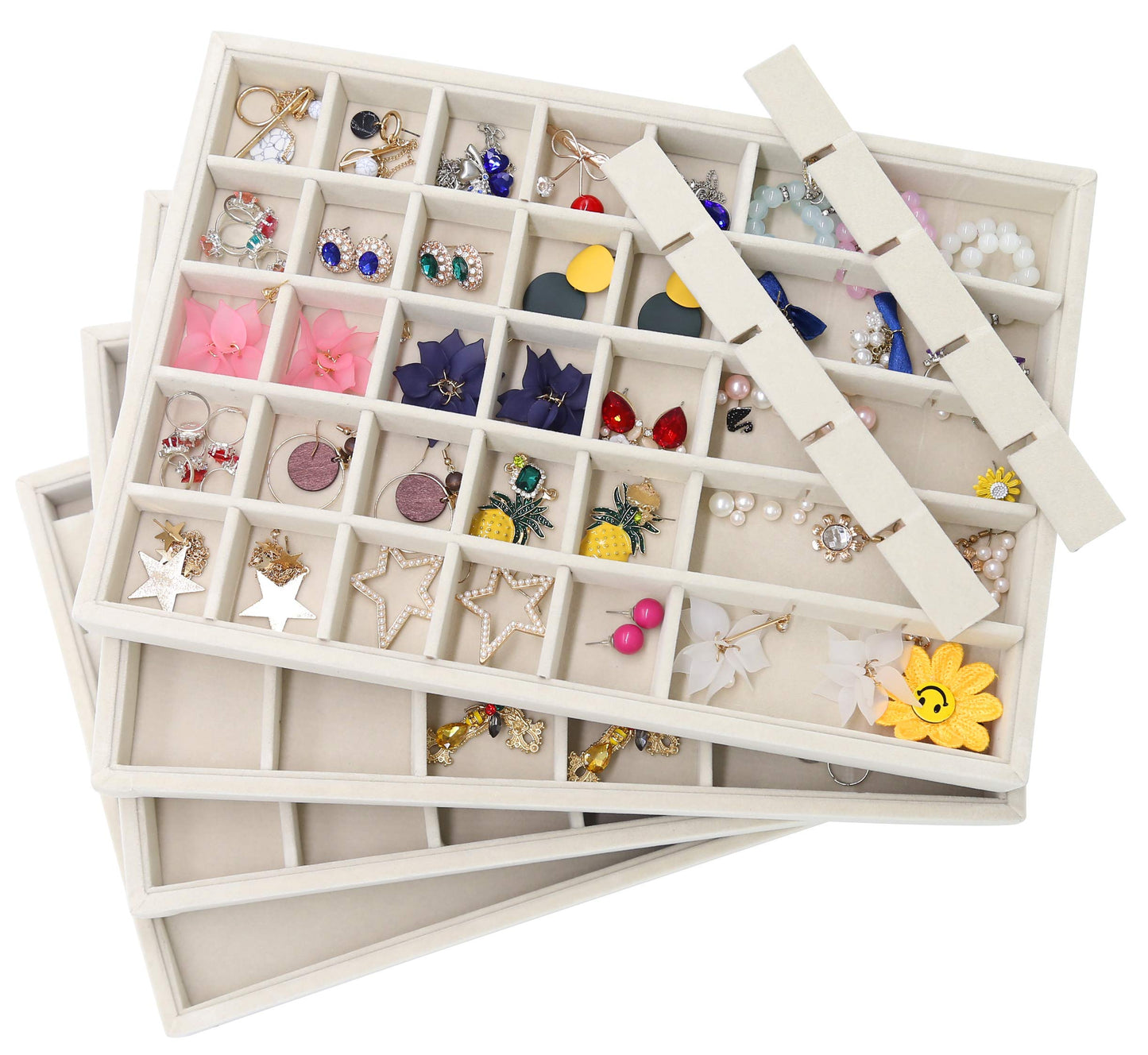 Stratalife Earring Organizer Stackable Jewelry Tray Removable Display Tray Organizer for Jewelry Necklace Earring Drawer Inserts 40 Grid Beige