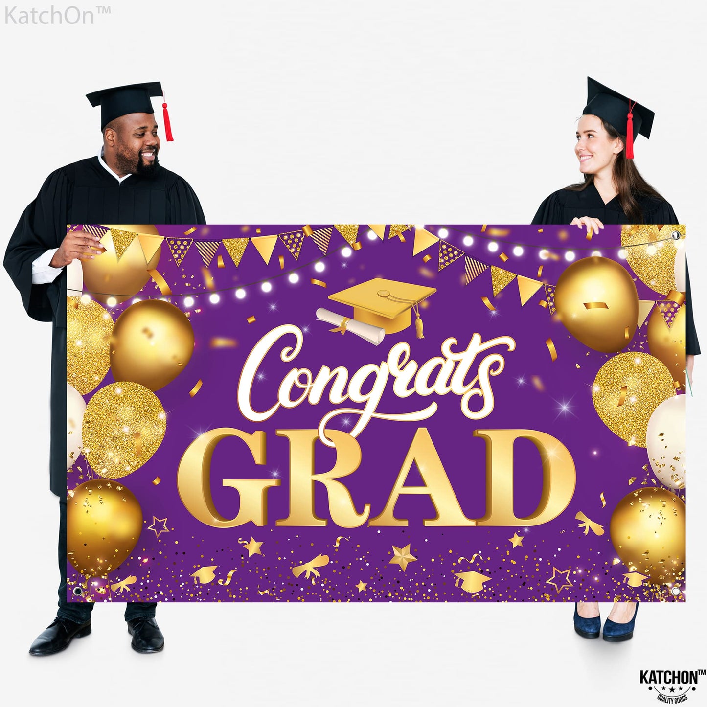 KatchOn, XtraLarge Congrats Grad Banner - 72x44 Inch, Purple And Gold Graduation Backdrop | Purple and Gold Graduation Decorations 2026 | Grad Banner for Grad Decorations Class of 2026
