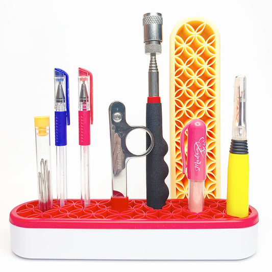 Madam Sew Upright Sewing Tools Caddy Desktop Organizer for Craft and Quilting Supplies Holds Scissors, Seam Rippers and Markers – Tabletop Sewing Accessories Storage Organizer (Red)