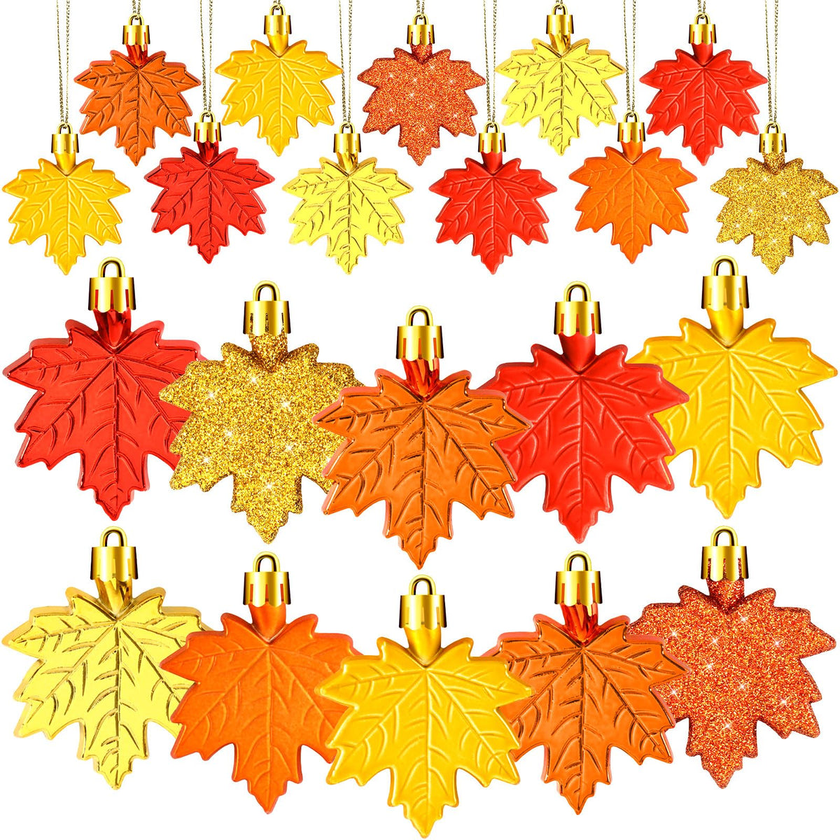 JULMELON 36 Pcs Fall Tree Ornaments, Glitter Maple Leaf Hanging Decorations