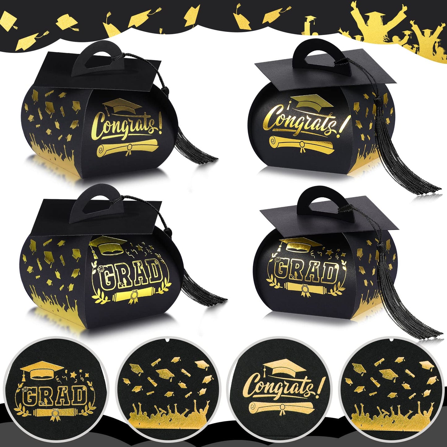 TaoBary 30 Pcs Graduation Cap Gift Boxes Graduation Decorations Class of 2026 Candy Box with Tassel for 2026 Grad Party Favors Supplies(Black, Gold)