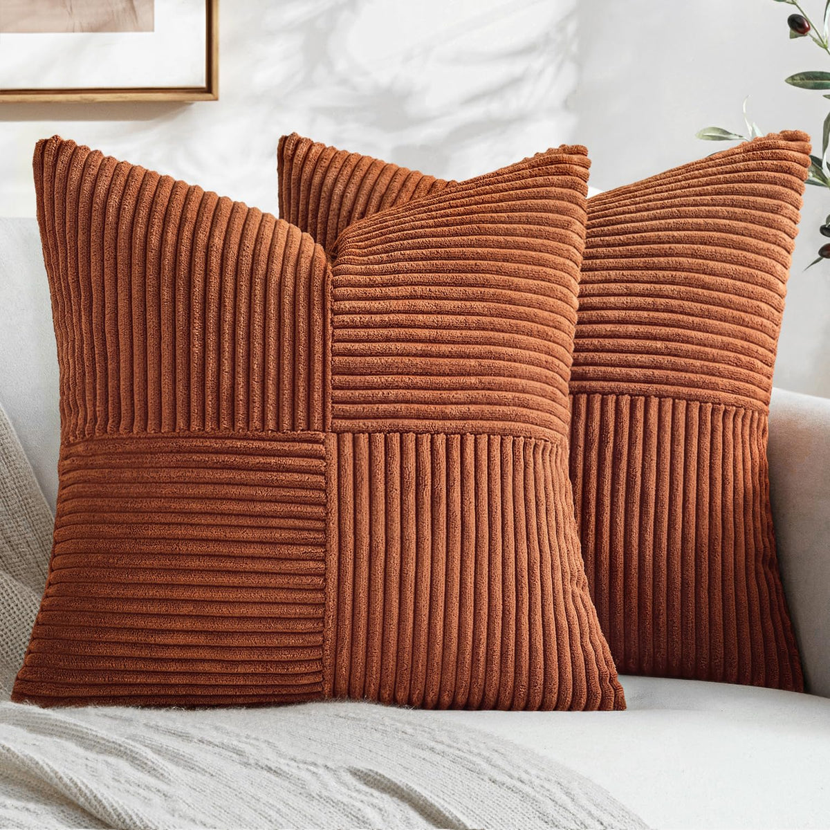 MIULEE Fall Rust Boho Decorative Throw Pillow Covers for Couch 18x18 Inch