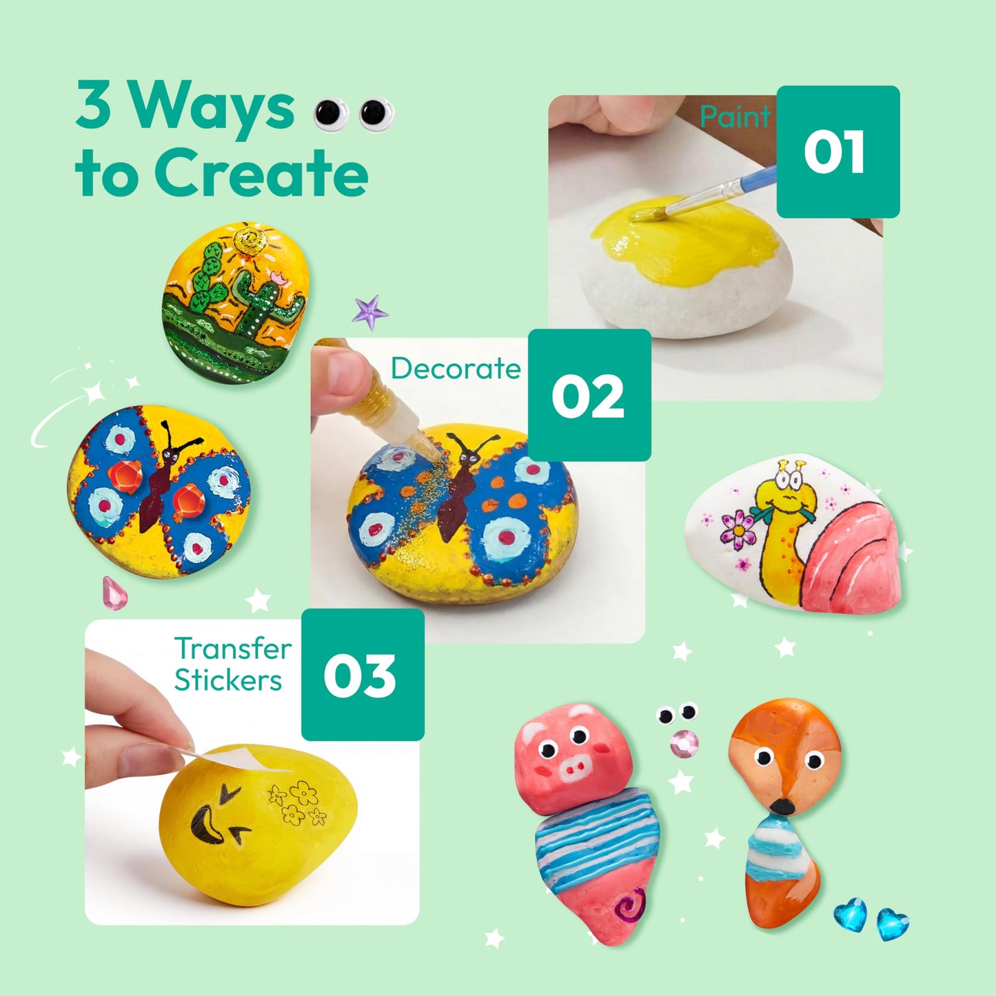 JOYIN Rock Painting Kit for Kids, Arts and Crafts for Girls & Boys Ages 6-12, DIY Supplies for Painting Rocks, Easter Craft Kits Art Set, Toddler Birthday Christmas Presents, Family Indoor Activity