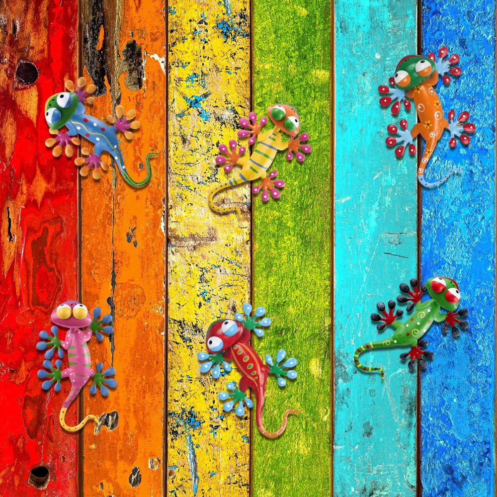 YEAHOME 6 Pack Metal Geckos Inspirational Wall Art, Mexican Outdoor Wall Decor with Shaking Head, Lizard Wall Sculptures & Statues for Farmhouse, Porch, Patio, Lawn, Fence