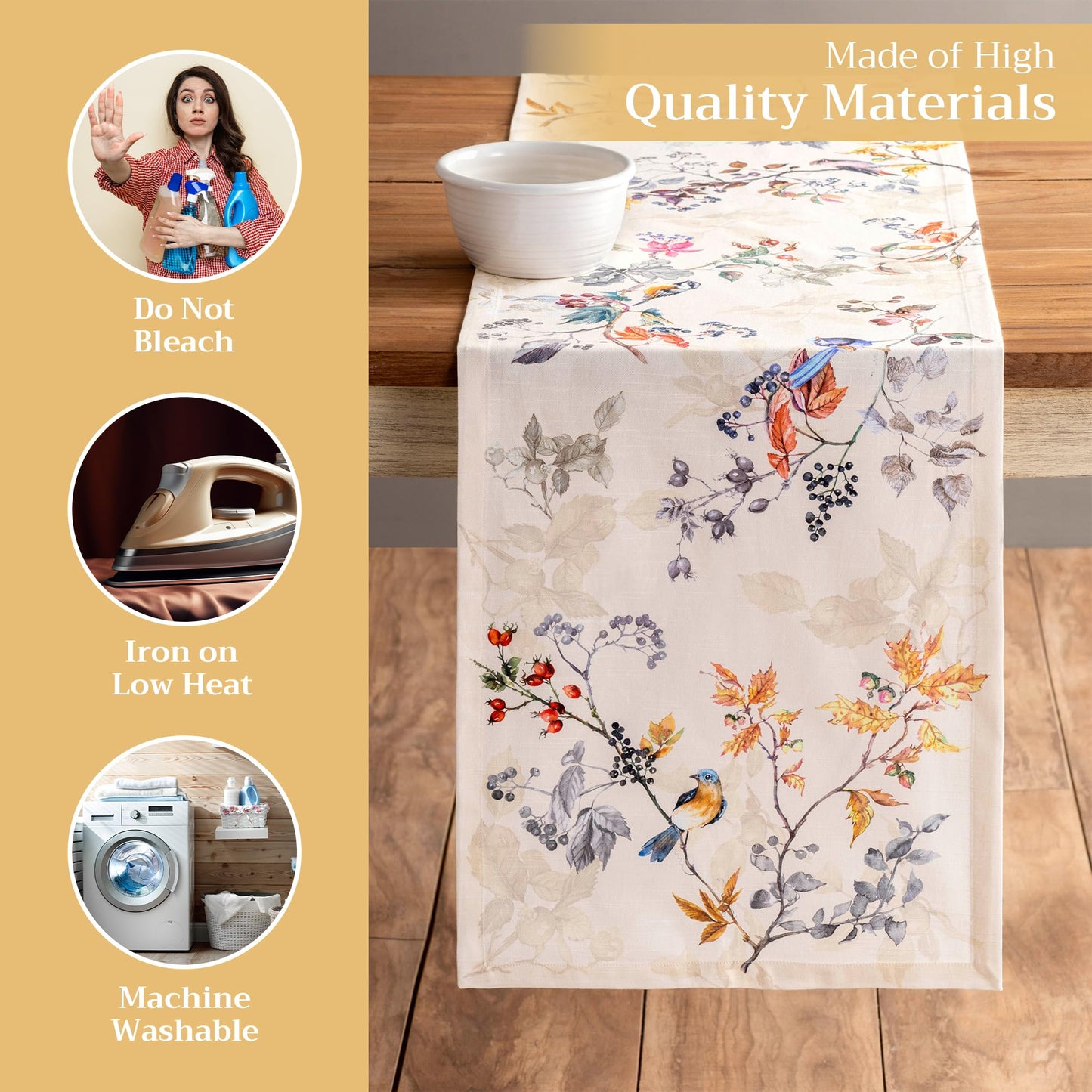 Table Runner 100% Cotton Single Layer Table Runners 108 inches Long for Thanksgiving Christmas Decorations Home Kitchen Dining Party Wedding (Equinoxe - Beige, 14.5" x 108")