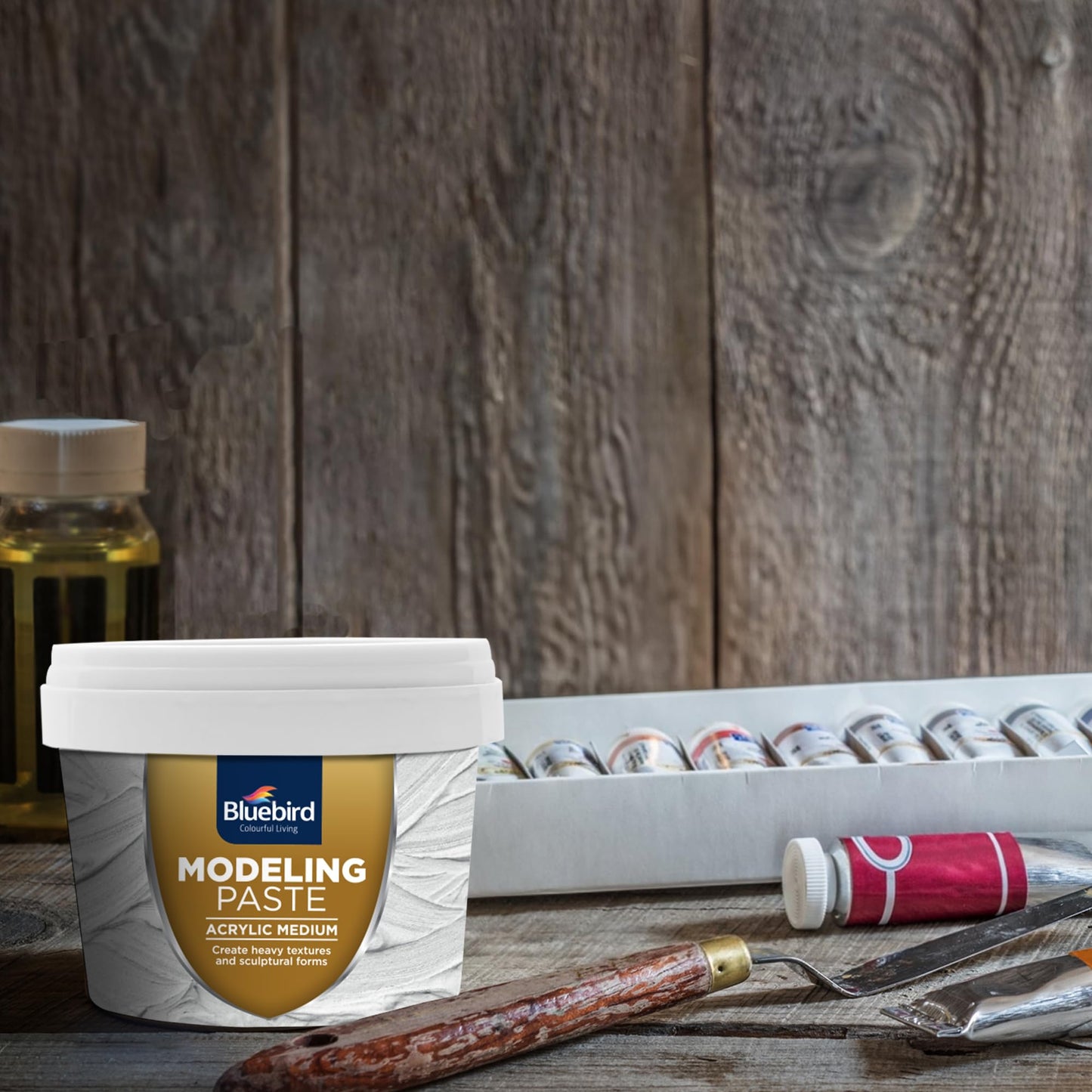 Bluebird Thick Modeling Paste White 5.3 Oz / 150gm - High Density, Acrylic Medium for Texture, Thickness, and Dimension Additive