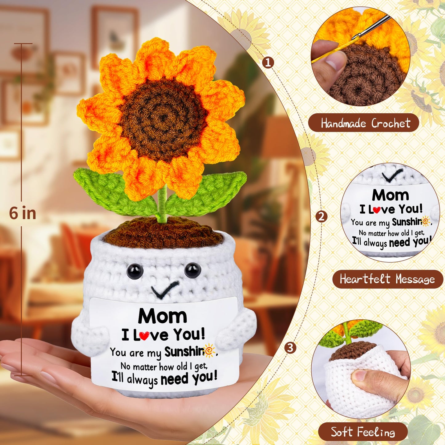 Mothers Day Mom Gifts for Mom, Easter Gifts for Moms from Daughter Son, Handmade Crochet Sunflower Doll Birthday Gift for Moms Mommy Mother in Law Step Mama, Mother's Day I Love You Sweet Gift for Mum