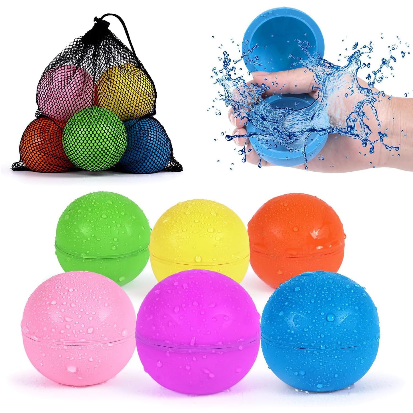 98K Reusable Water Balloons 6 Pcs with Mesh Bag, Pool Beach water Toys for Boys and Girls, Outdoor Summer Toys for Kids Ages 3-12