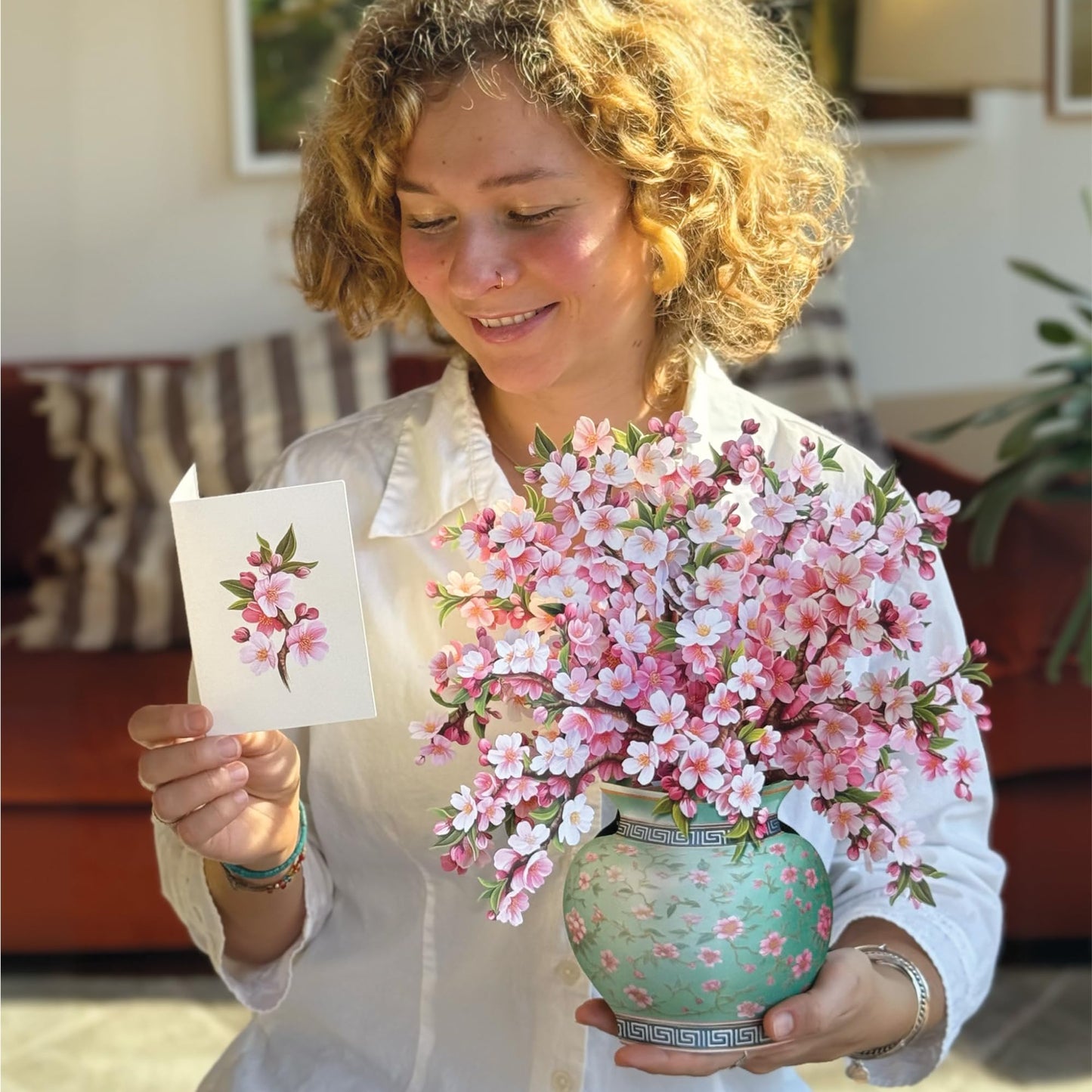 Freshcut Paper Japanese Cherry Blossoms 12 Inch Life-Sized 3D Pop Up Card – Greeting Card, Birthday, Mothers Day, Thank You, Gifts for Mom and Her – Includes Notecard and Envelope