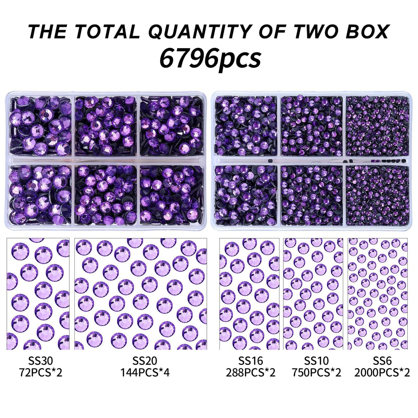 MEIBITE 6796PCS Tanzanite Hotfix Rhinestones Crystal Stones Glass for Fabric Clothes Shirts Sparkly Flat Back Round with Tweezers and Picking Pen (SS6~SS30 Set)