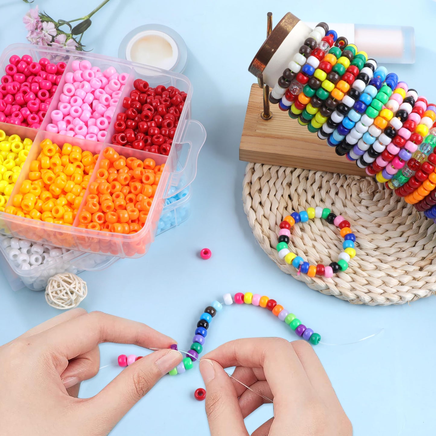 KAKW Pony Beads for Bracelets 3600 Pcs Plastic Beads for Friendship Bracelets Necklace 6x9mm 18 Solid Colors