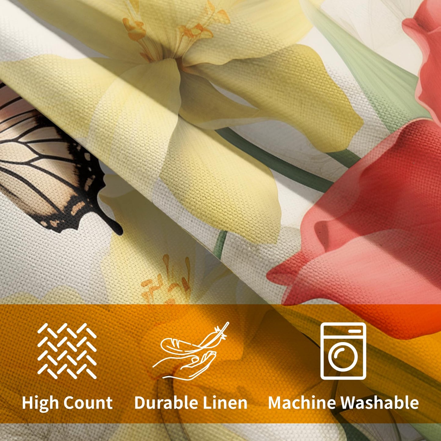 Spring Summer Flower Outdoor Decorative Pillow Covers 18x18 Inch Set of 2 Floral Butterfly Throw Pillows Spring Farmhouse Pillowcases Cotton Linen Cushion Covers for Couch Bed Sofa Chair Home Decor