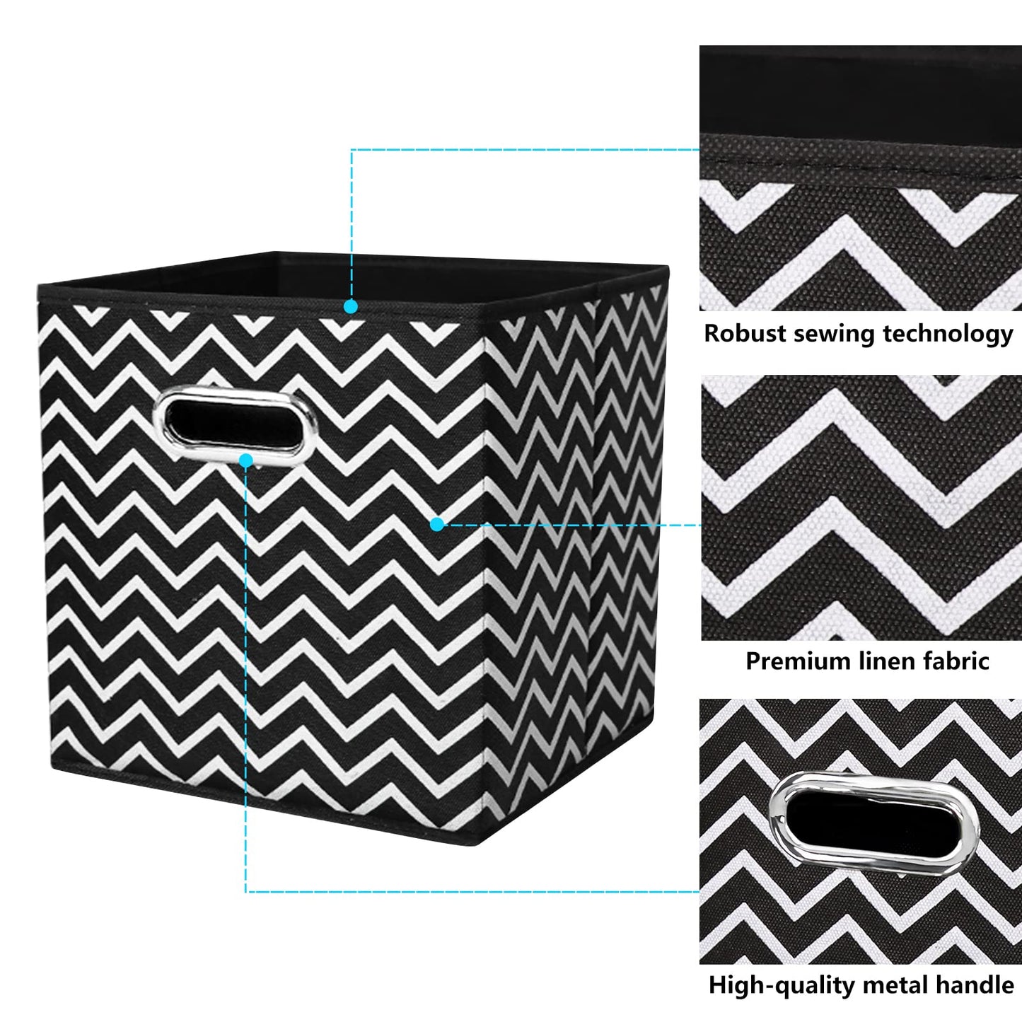 Yunkeeper 11 Inch Cube Storage Bins, Fabric Cubes Organizer Baskets with Handle, Foldable Basket for Closet or Collapsible Storage Box, 11x11x11 Set of 2 (Black Wave)