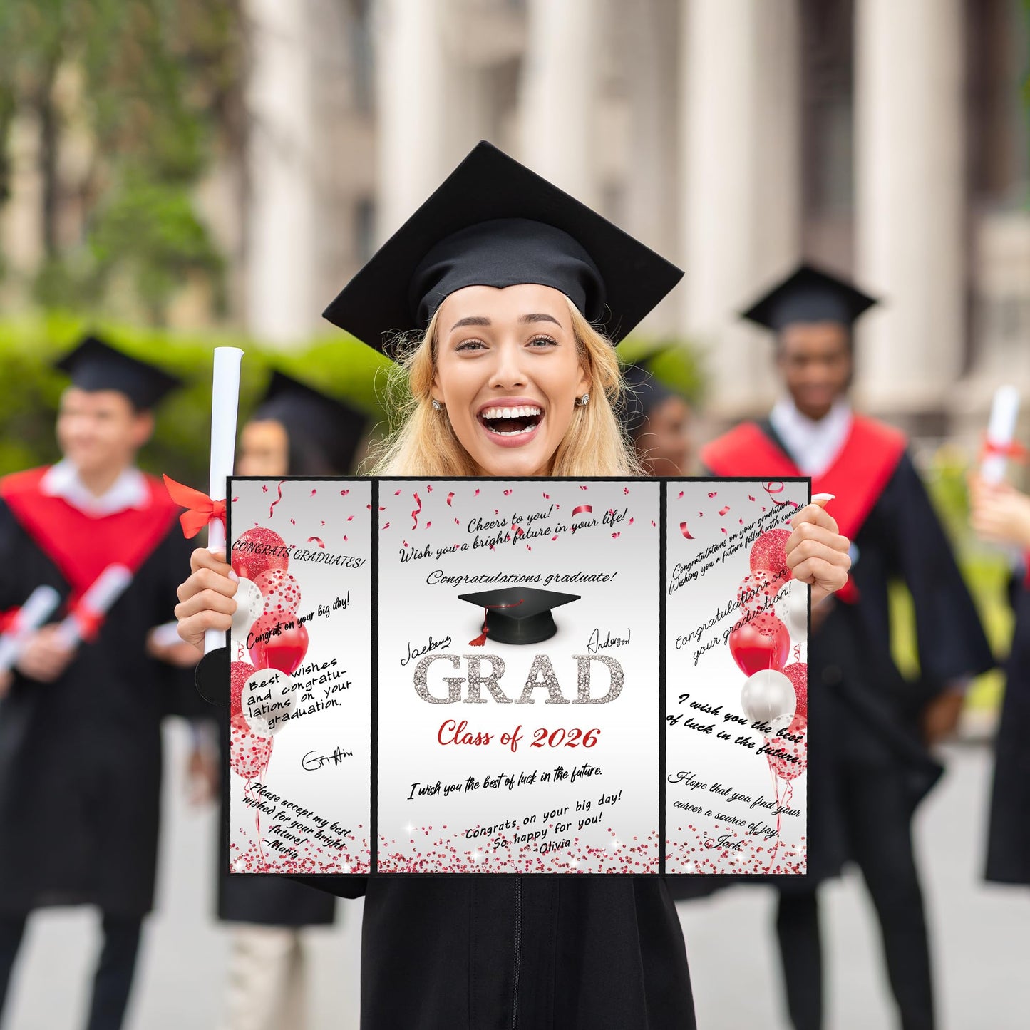 DARUNAXY Black and Red Graduation Party Decorations, Red Class of 2026 Congratulations Graduates Alternative Signature Guest Book for Men Happy Graduation Gifts Congrats Grad Party Signing Card Board