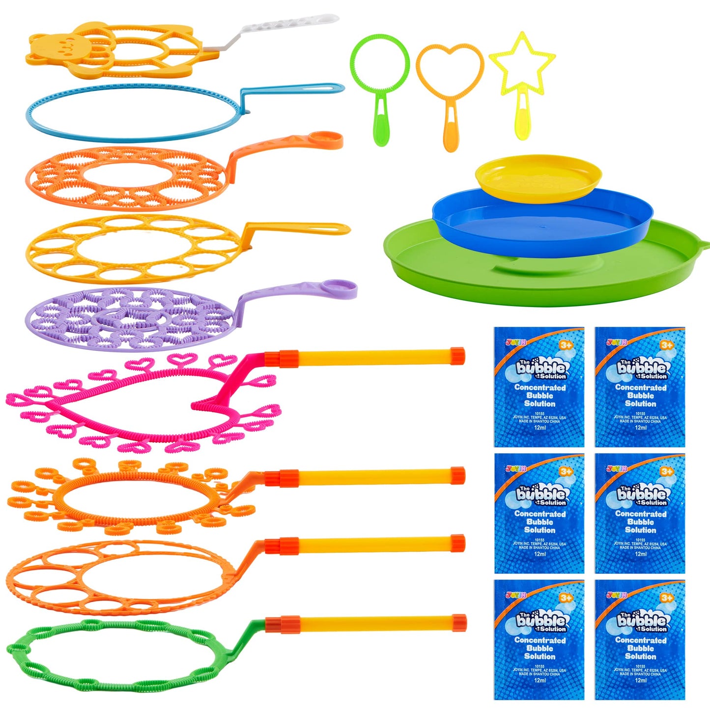 JOYIN Big Bubble Wands Set with with Tray, 21" Giant Bubble Wands Bulk for Kids, Summer, Outdoor Play Period & Birthday Party & Games, 6 Pcs Solution Suitable, Suitable for All Age People