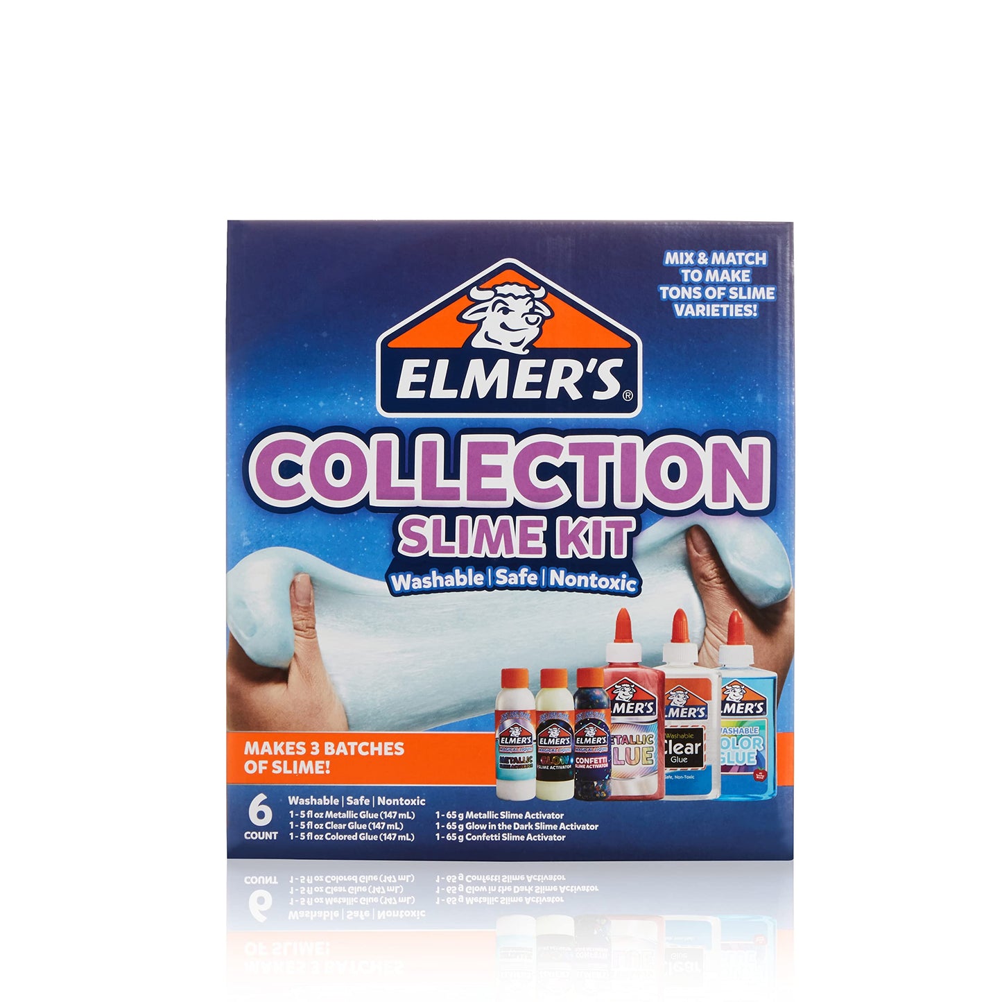 Elmer's Collection Slime Kit | Supplies Include Glow In The Dark Magical Liquid Slime Activator Metallic Magical Liquid Confetti Translucent Glue Metallic Glue Clear 6 Count