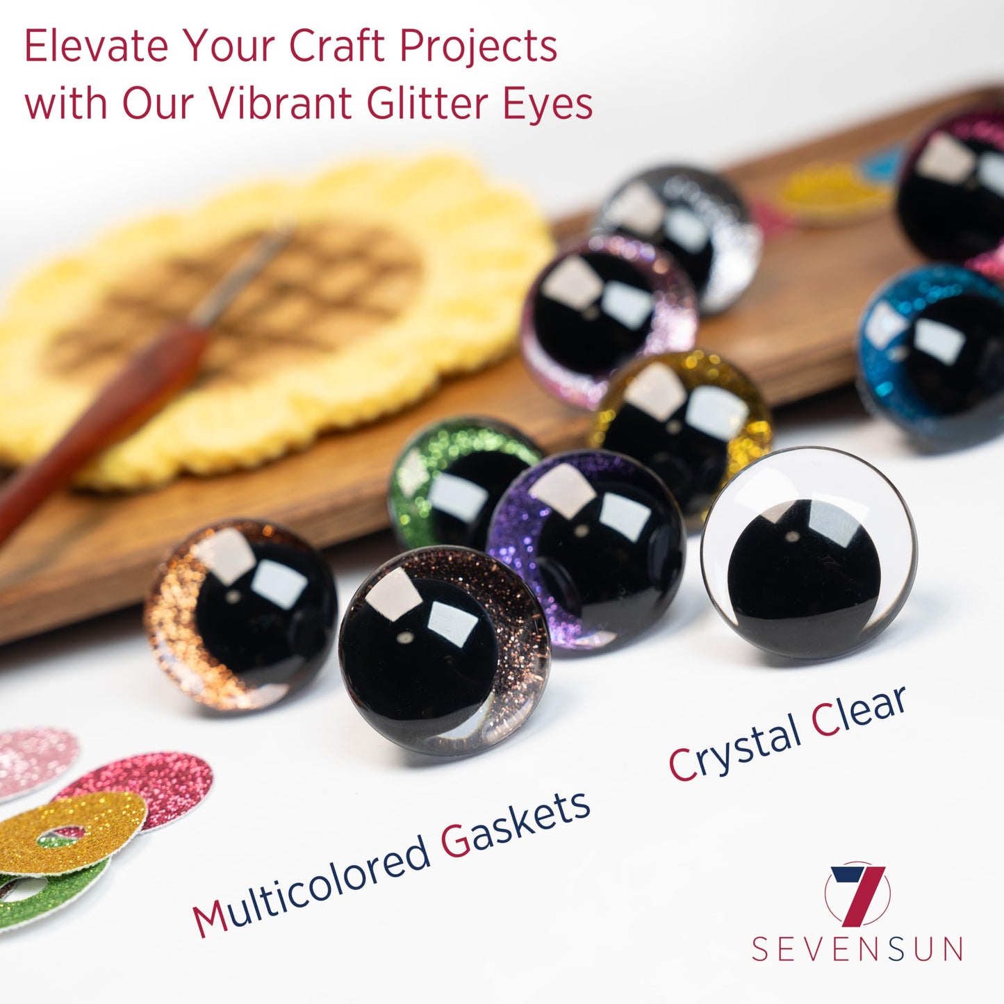 SEVENSUN 16mm Sparkling Off-Centered Glitter Safety Eyes, 3D Moon Glitter Eyes with Washers, Doll Making Stuffed Craft Crochet Safety Eyes for Crocheting Amigurumi