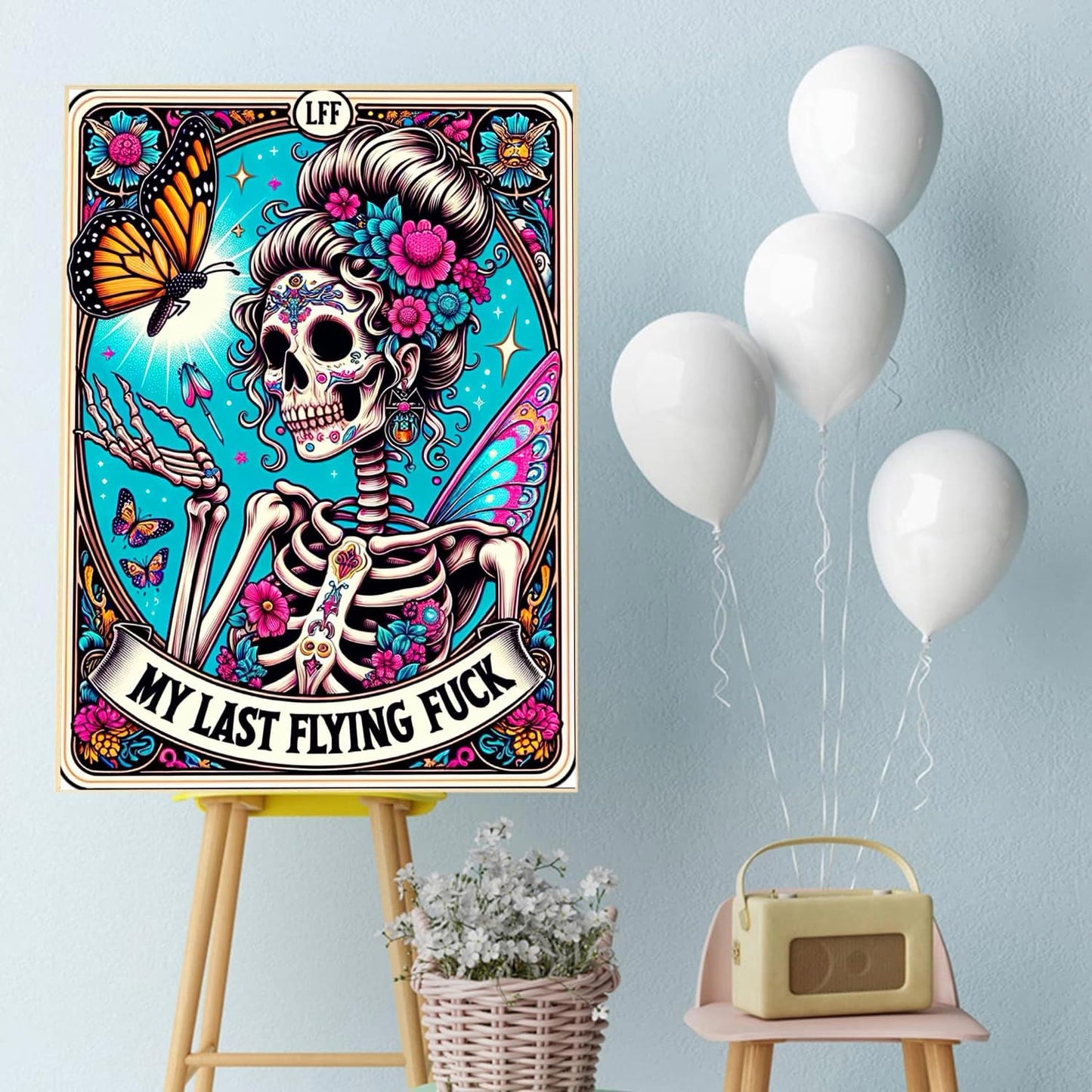 Meothan Skull Diamond Art Kits for Adults-Skull Last Flying Diamond Painting Kits for Adults Beginners, 5D DIY Full Drill Round Rhinestone Gem Art Crafts Paintings for Home Wall Decor 12"x16"