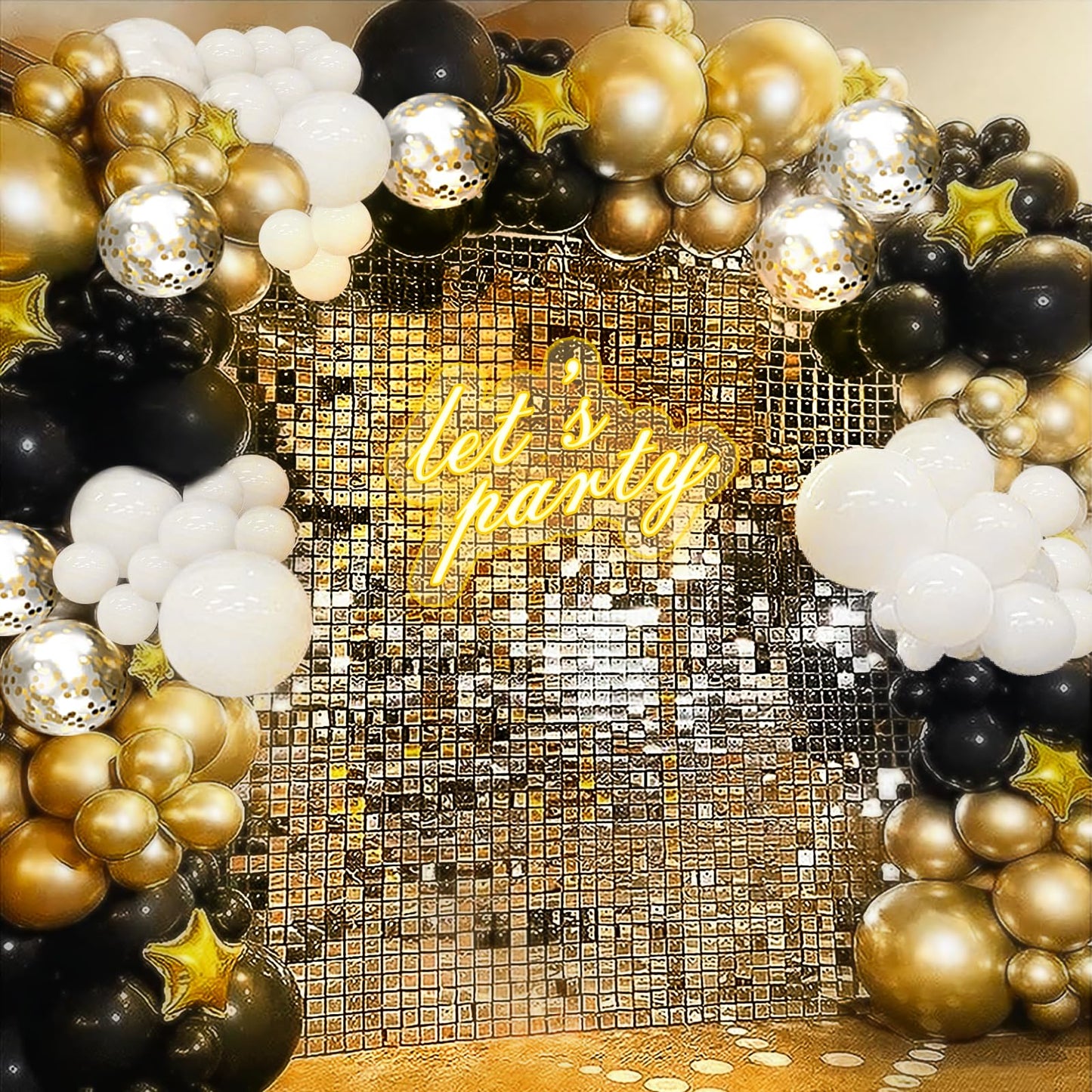 182pcs Black and Gold Balloons Garland Arch Kit, 5 10 12 18 inch Black White Metallic Gold Confetti Latex Balloons for 2024 Graduation Decorations New Year Birthday Party Decorations