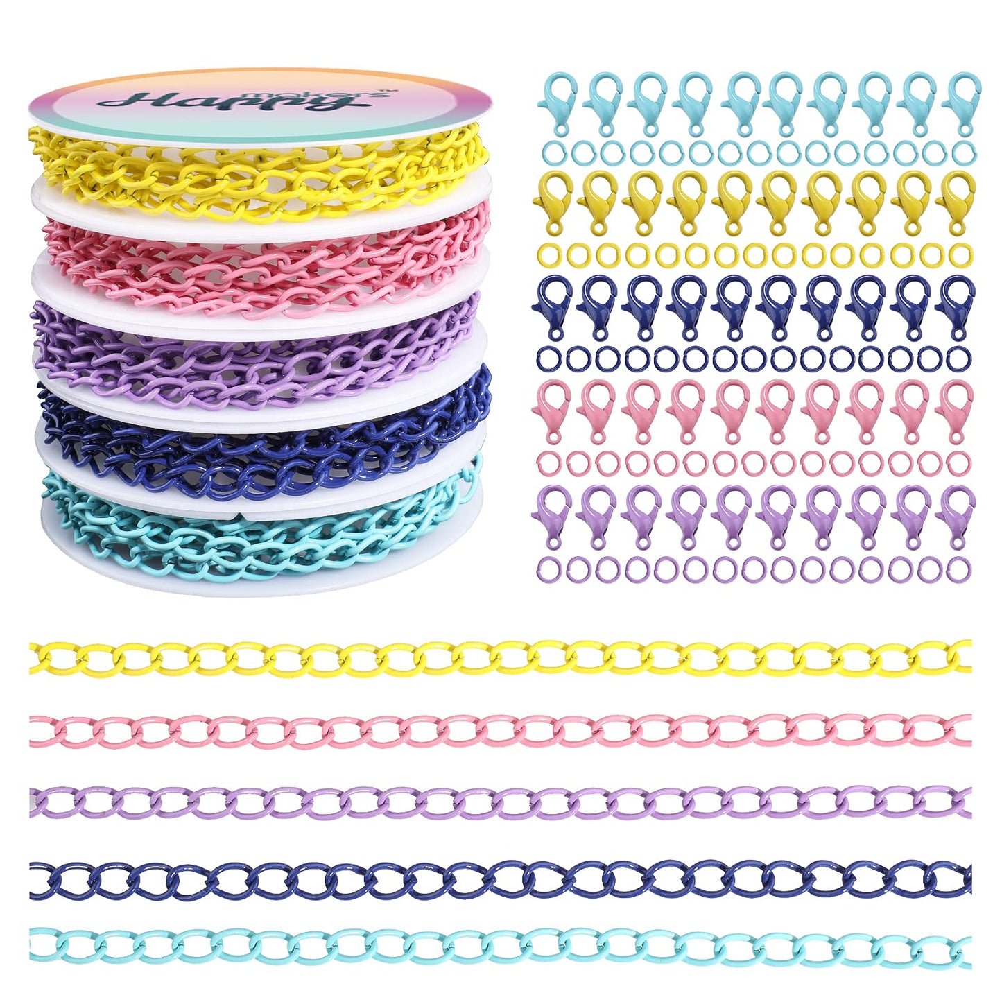 39.37 Feet Necklace Figaro Chains for Jewelry Making, 4 Colors Brass Plated Necklace Chains with 40 Lobster Clasps, 80 Jump Rings in Bulk for Women Men DIY Bracelet Craft