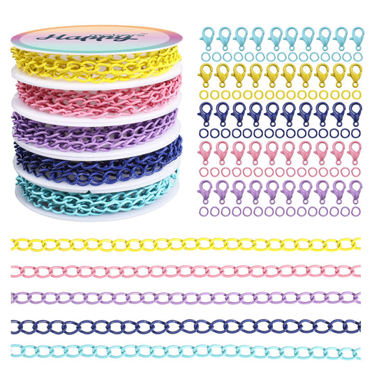 39.37 Feet Necklace Figaro Chains for Jewelry Making, 4 Colors Brass Plated Necklace Chains with 40 Lobster Clasps, 80 Jump Rings in Bulk for Women Men DIY Bracelet Craft