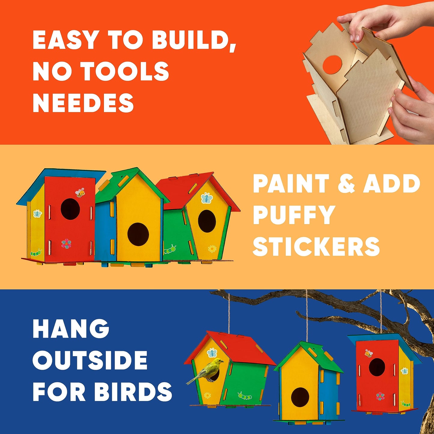 12 DIY Bird House Kits For Children to Build - Wood Birdhouse for Kids to Paint - Unfinished Bird Houses - Spring Crafts Kits - Wooden Arts & Craft for Girls & Boys - Classroom & Spring Activity