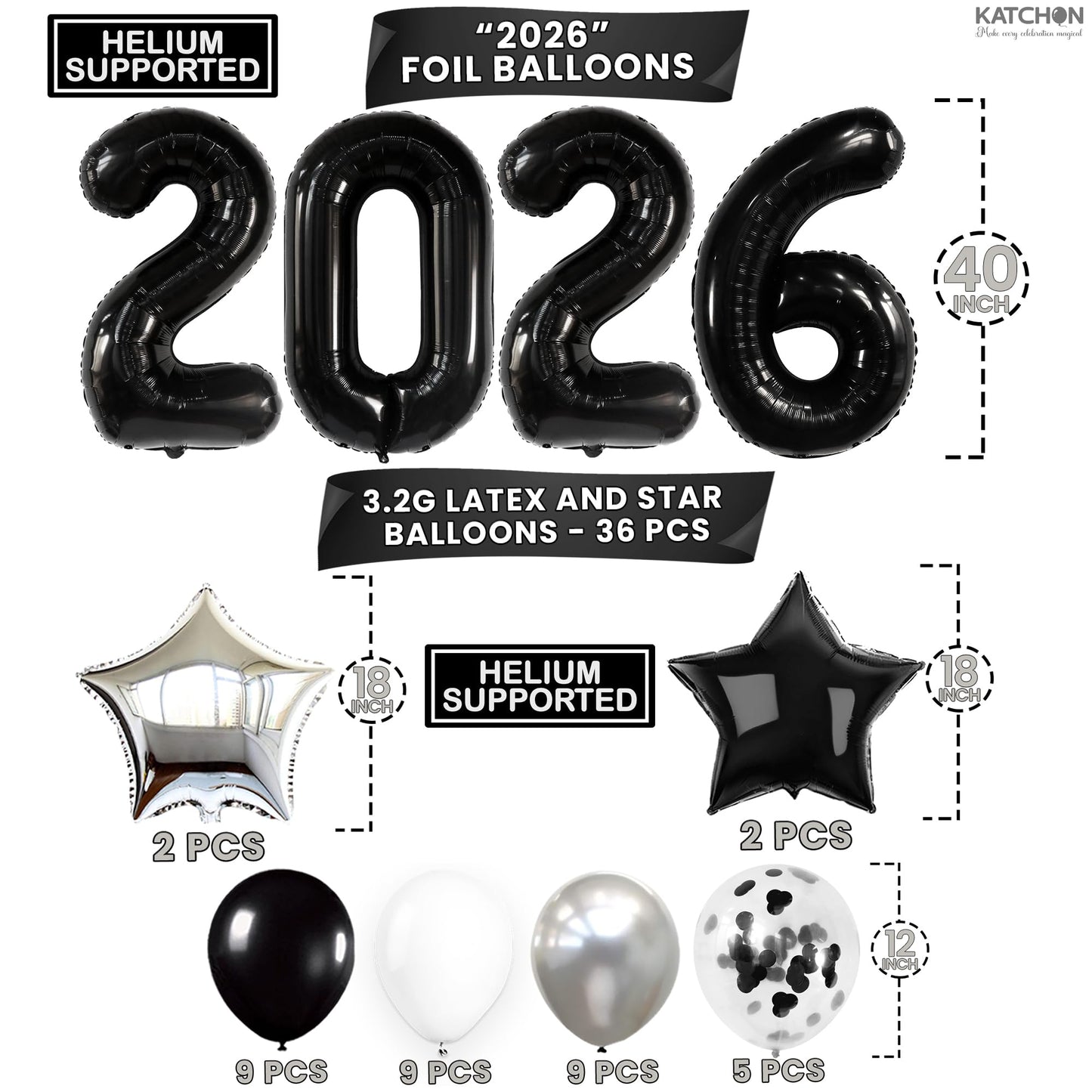 KatchOn, Black and Silver Graduation Decorations 2026 Set - Huge, Pack Of 43 | 2026 Balloons, Congrats Grad Banner | Black Graduation Decorations 2026 | Black and White 2026 Graduation Decorations