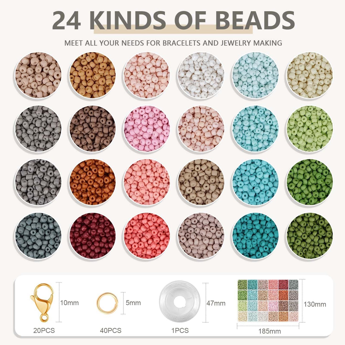3mm Glass Seed Beads for Bracelets Making, Friendship Bracelet Making Kit for Girls, 24 Colors Bead Bracelet Kit, Beads for Jewelry Making Kit, DIY, Arts, Crafts Gifts Age 3+ (3MM-A)