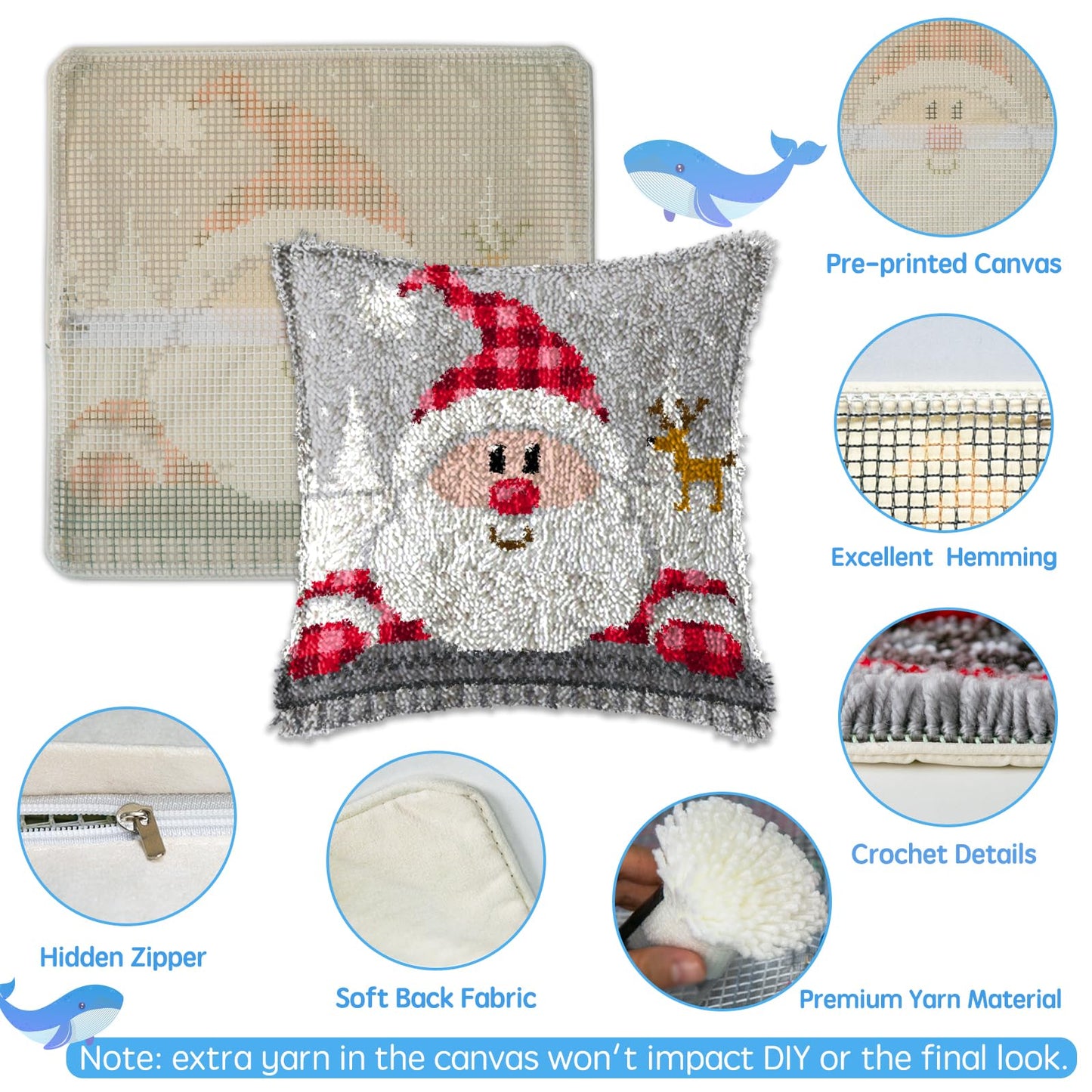 Latch Hook Kit, Christmas Latch Hook Kits for Adults DIY Decorative Pillowcase Embroidery Cross Stitch Arts Craft for Home Sofa Furniture 17X17inch Christmas Snowman