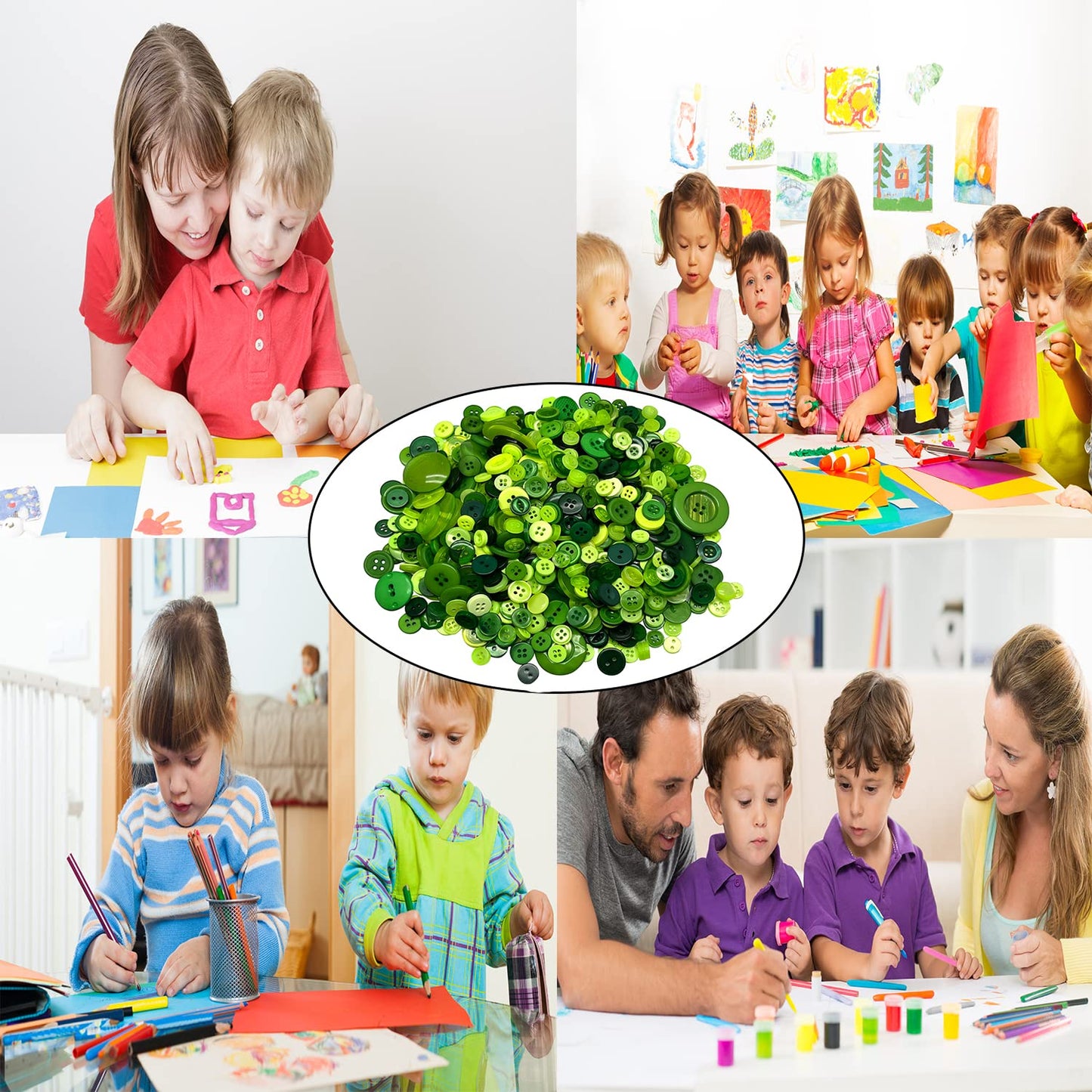 Resin Buttons Assorted Sizes Craft Buttons About 660 Pcs for Sewing DIY Crafts, Children's Manual Button Painting, Green