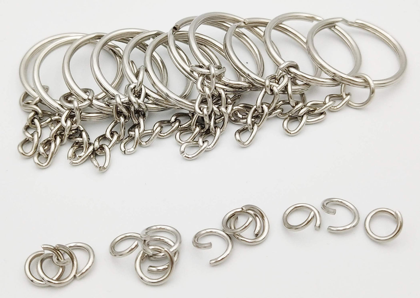 Key Ring with Chain and Open Jump Rings 1 inch, 50 Pack