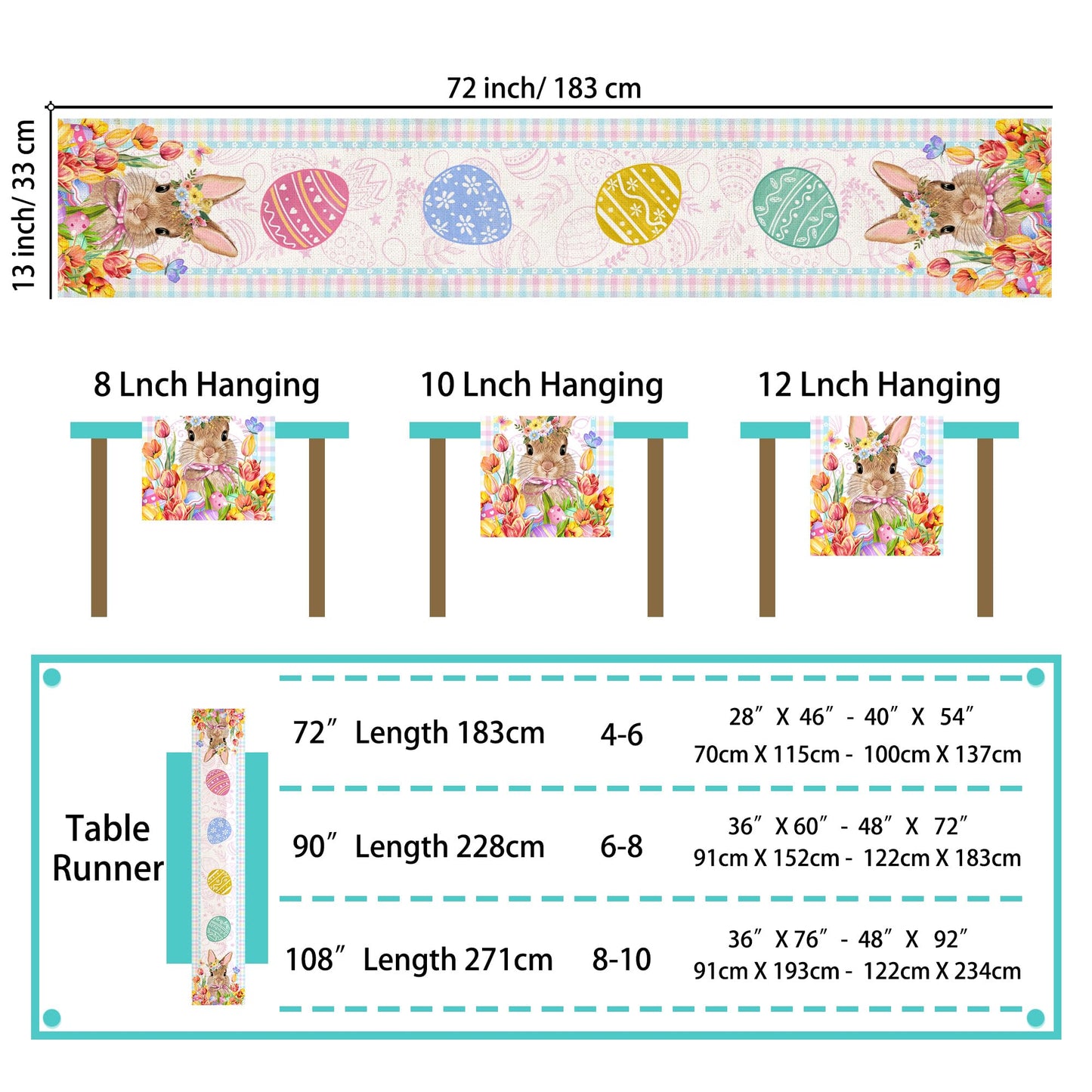 Easter Table Runner 72 Inch Easter Bunny Eggs Table Runner Buffalo Plaid Check Decor for Kitchen Dining Table Home Party Decorations