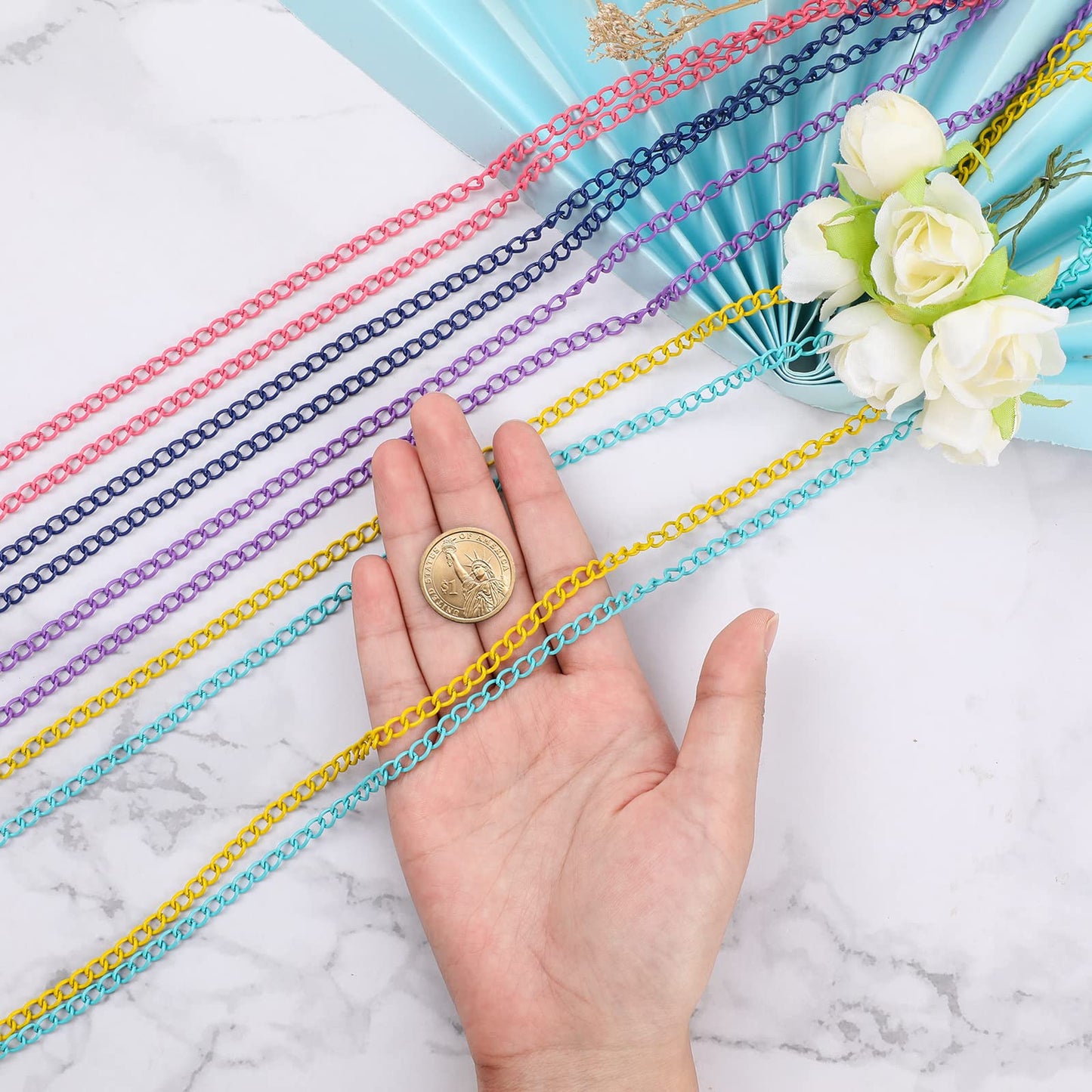 39.37 Feet Necklace Figaro Chains for Jewelry Making, 4 Colors Brass Plated Necklace Chains with 40 Lobster Clasps, 80 Jump Rings in Bulk for Women Men DIY Bracelet Craft