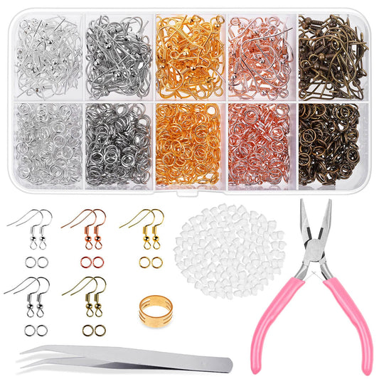Earring Hooks, Audab 1400pcs Making Kit with 200pcs Ear Ring 1000pcs Jump Rings, Backs and Jewelry Pliers for Supplies Findings