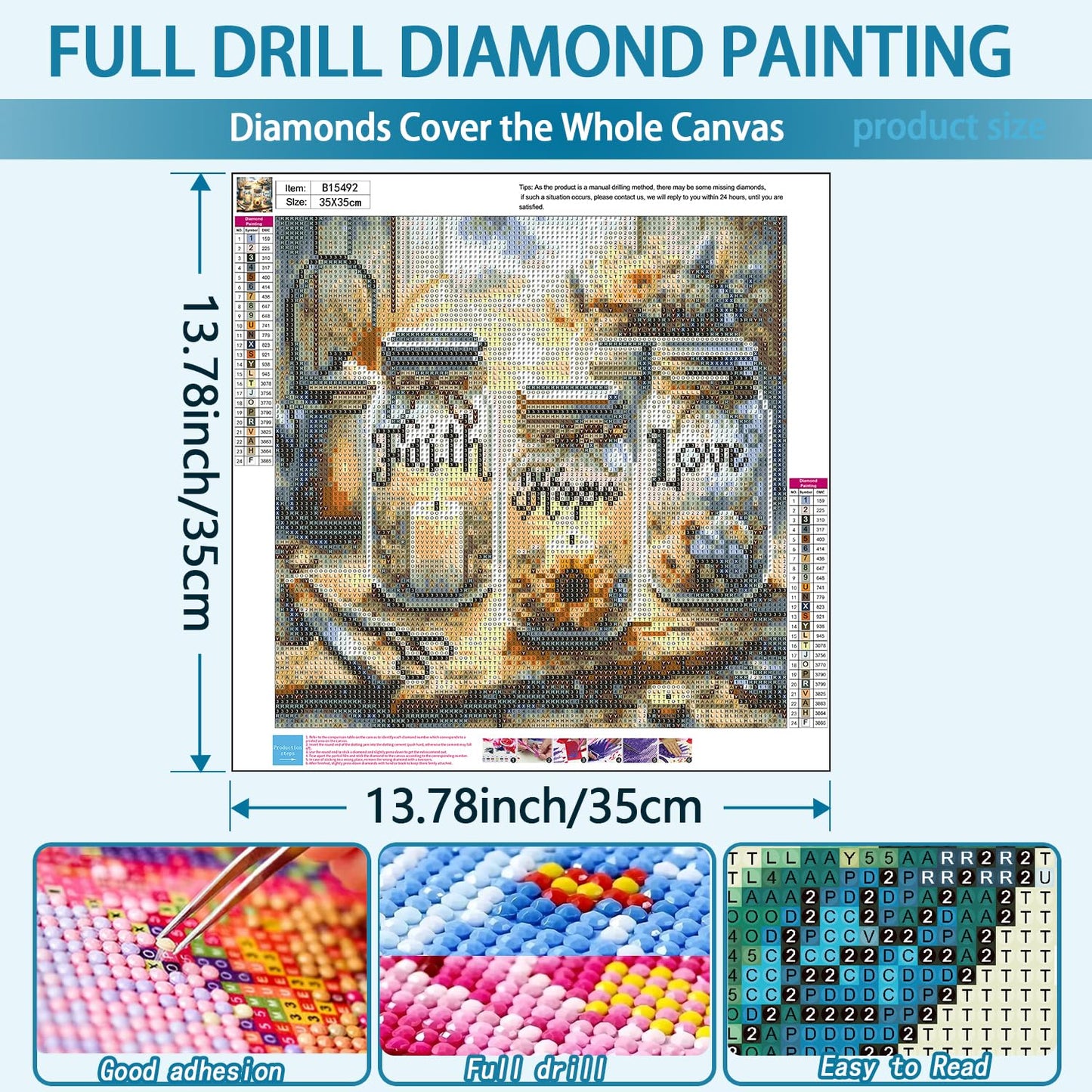 TOPMCYSG Faith,Hope,Love Diamond Art Kits for Adults,Inspirational 5D Diamond Painting Kits for Beginners,DIY Paint with Round Full Drill Diamond Dots Gem Painting for Adults,Home Decor 13.78x13.78 in