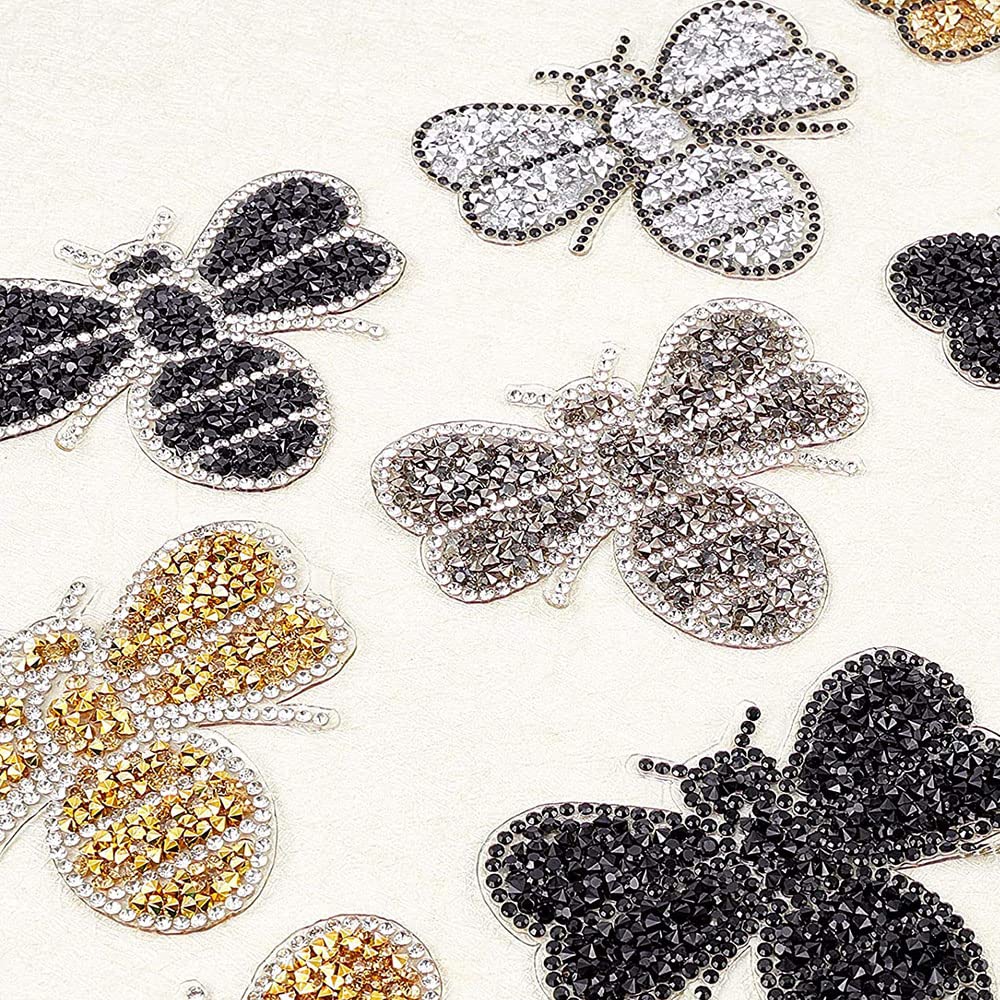 Yazon 4pcs Crystals Bee Patches Iron on Rhinestone Appliques Patch Transfer